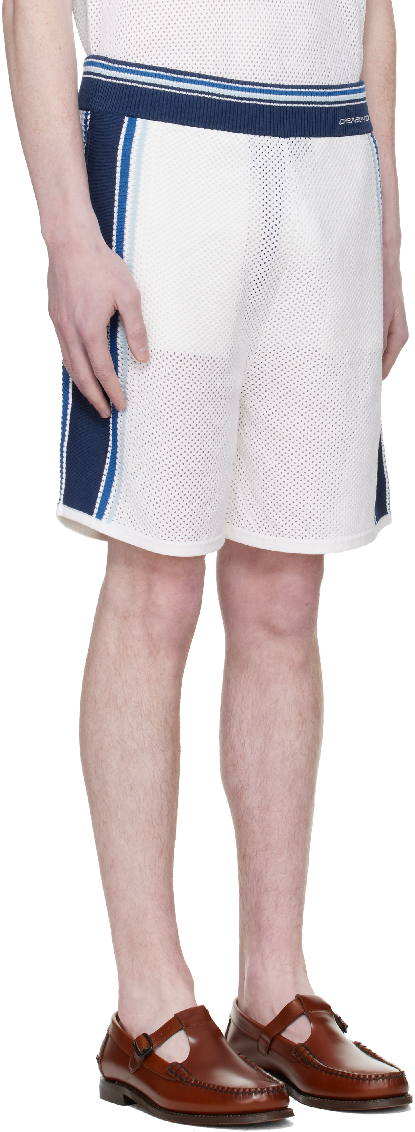 Casablanca - Off-White & Blue Striped Mesh Track Shorts