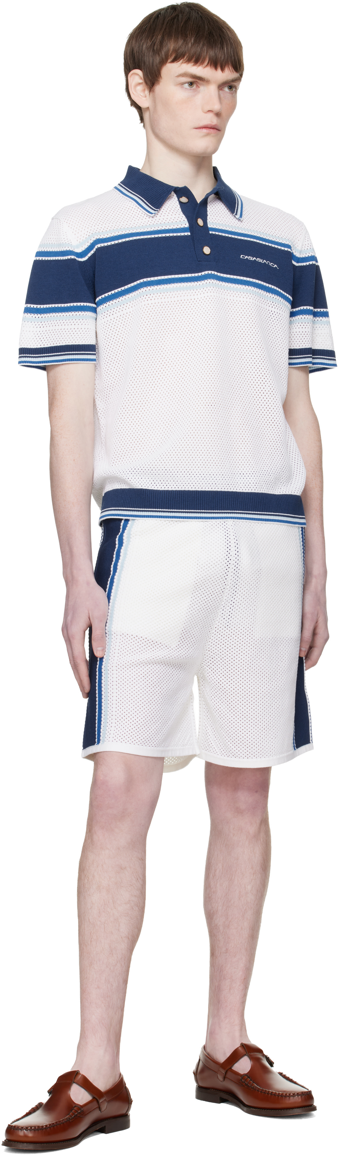 Casablanca - Off-White & Blue Striped Mesh Track Shorts