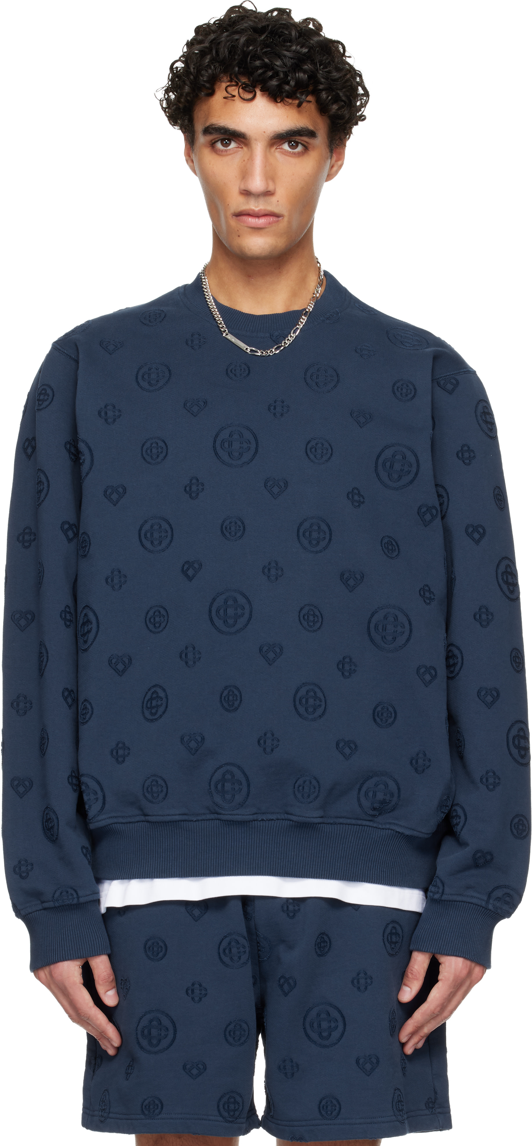 Casablanca - Pull molletonné bleu marine à monogrammes