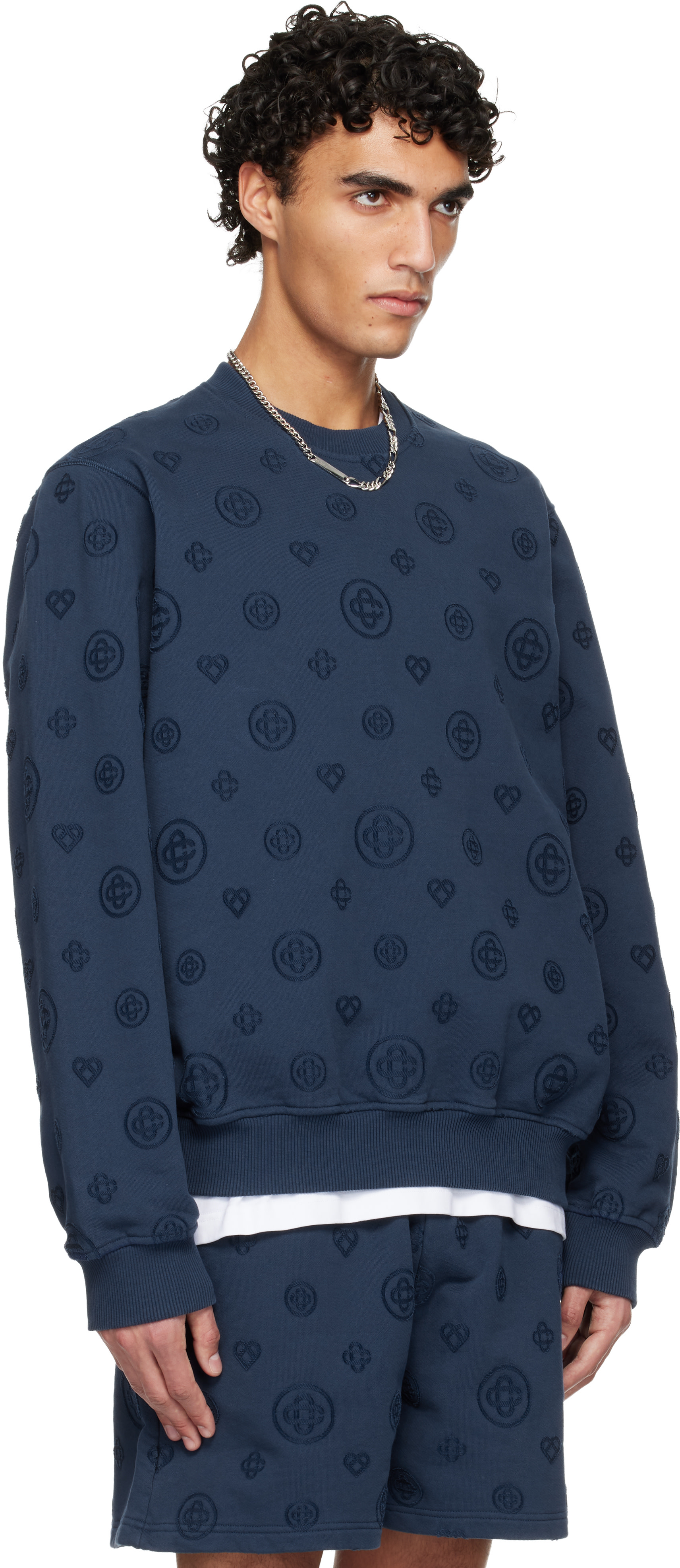 Casablanca - Pull molletonné bleu marine à monogrammes