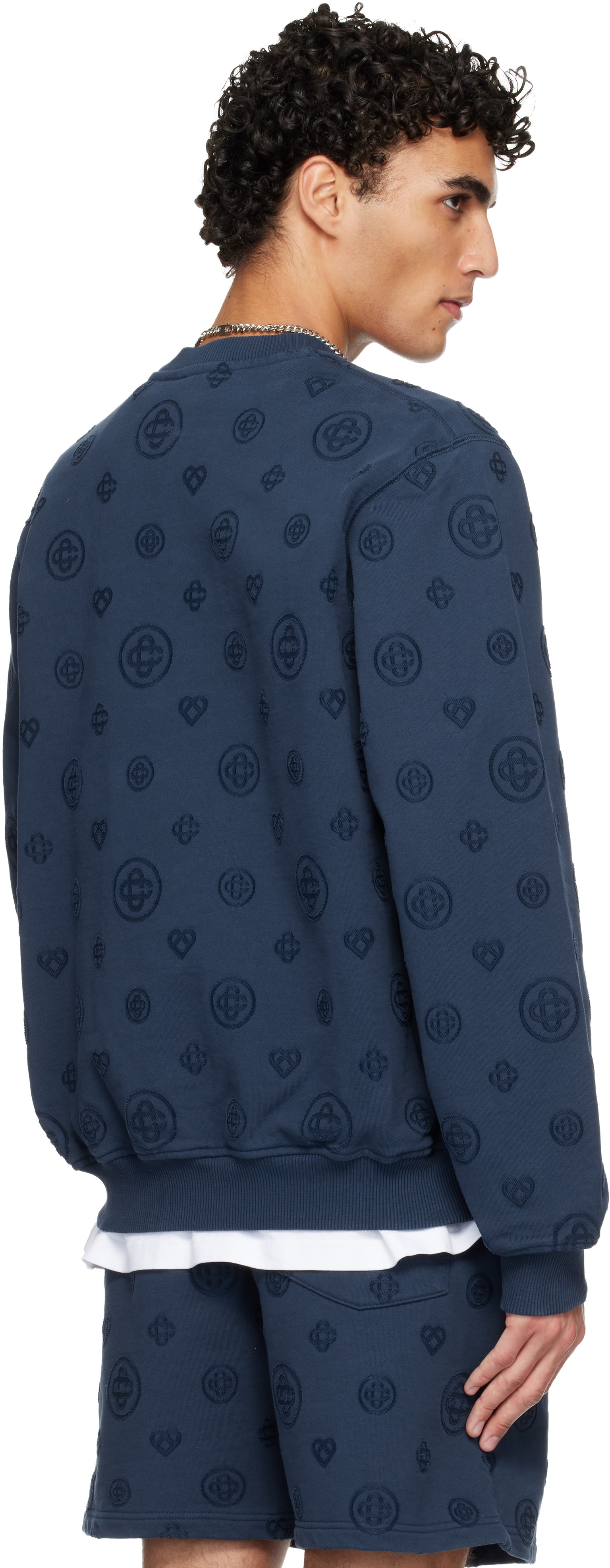 Casablanca - Pull molletonné bleu marine à monogrammes