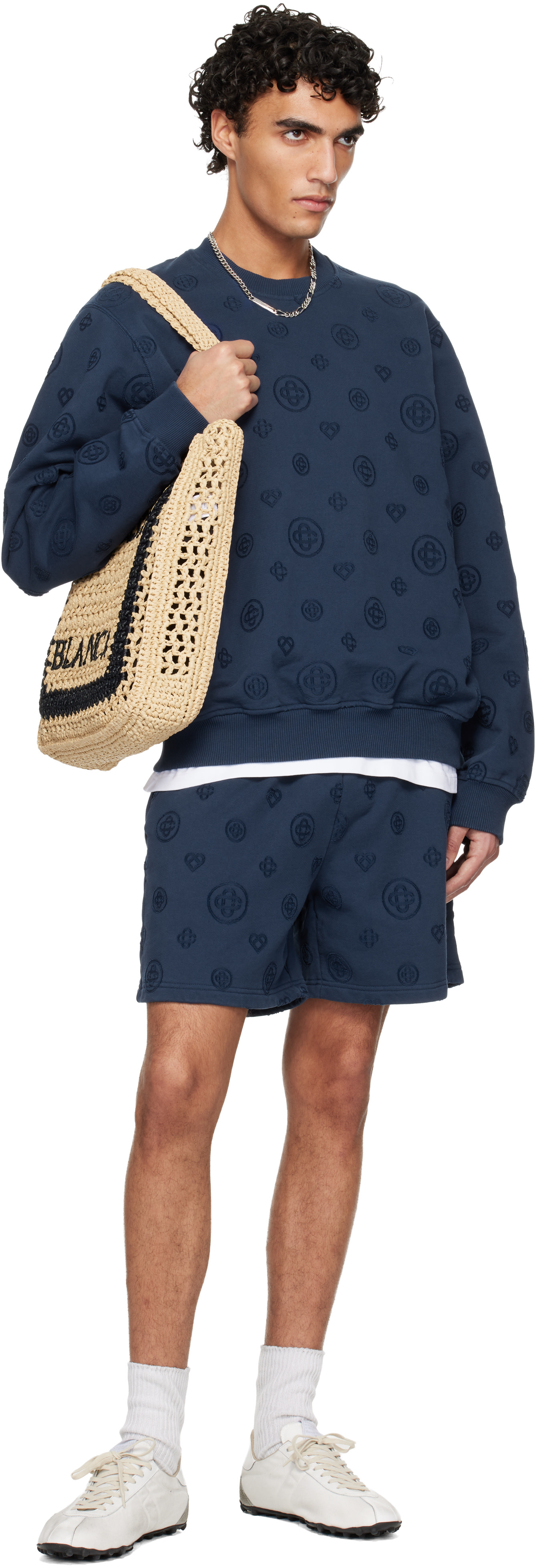 Casablanca - Pull molletonné bleu marine à monogrammes