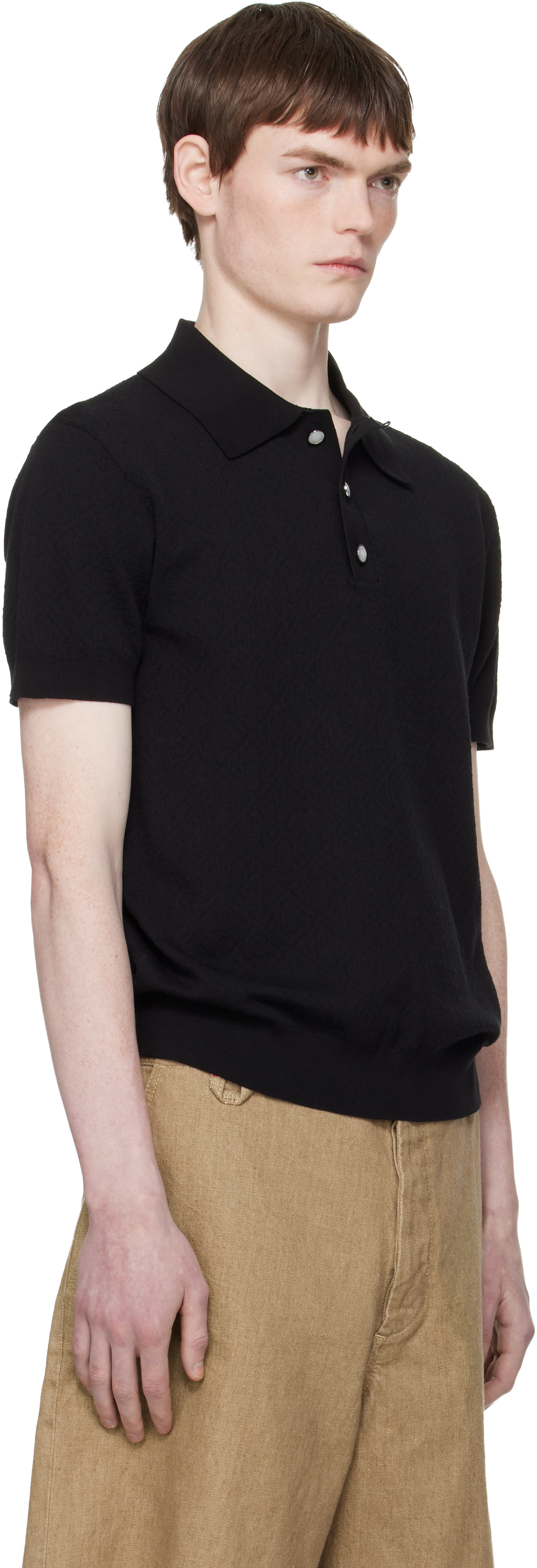 Casablanca - Black Pointelle Monogram Short Sleeve Polo