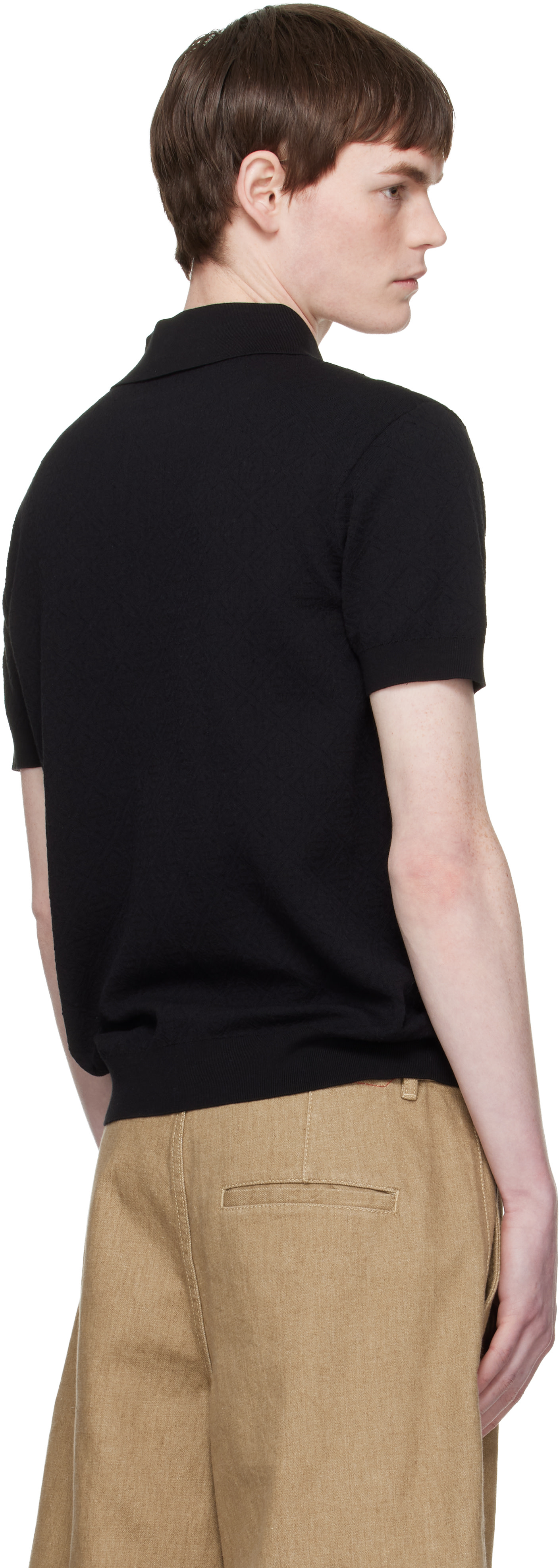 Casablanca - Black Pointelle Monogram Short Sleeve Polo