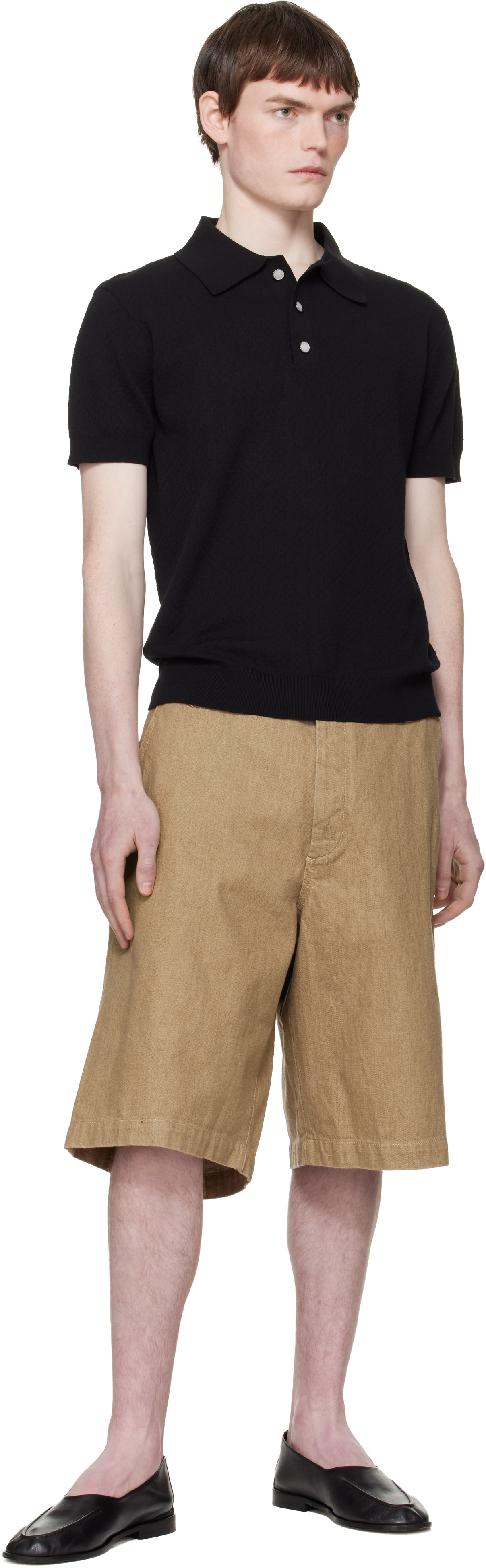 Casablanca - Black Pointelle Monogram Short Sleeve Polo