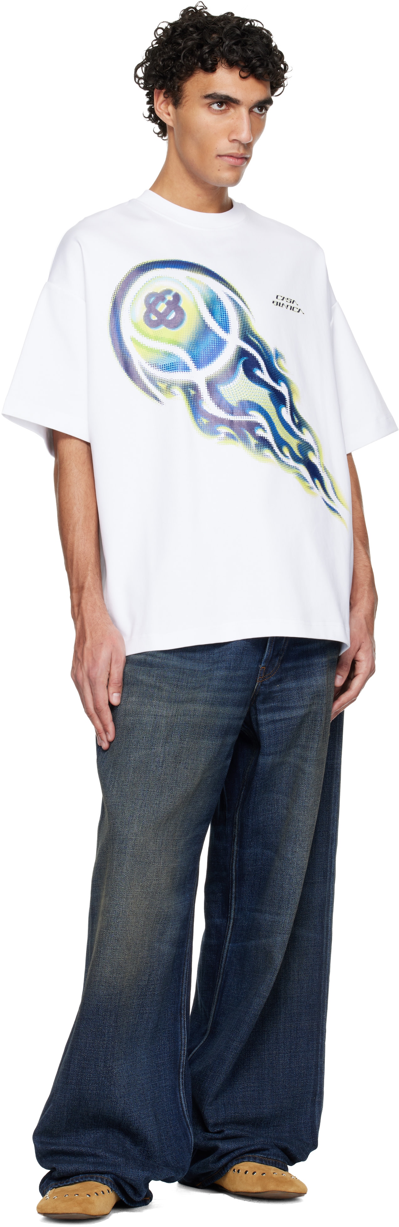 Casablanca: White Flaming Tennis Ball Oversized Short Sleeve T