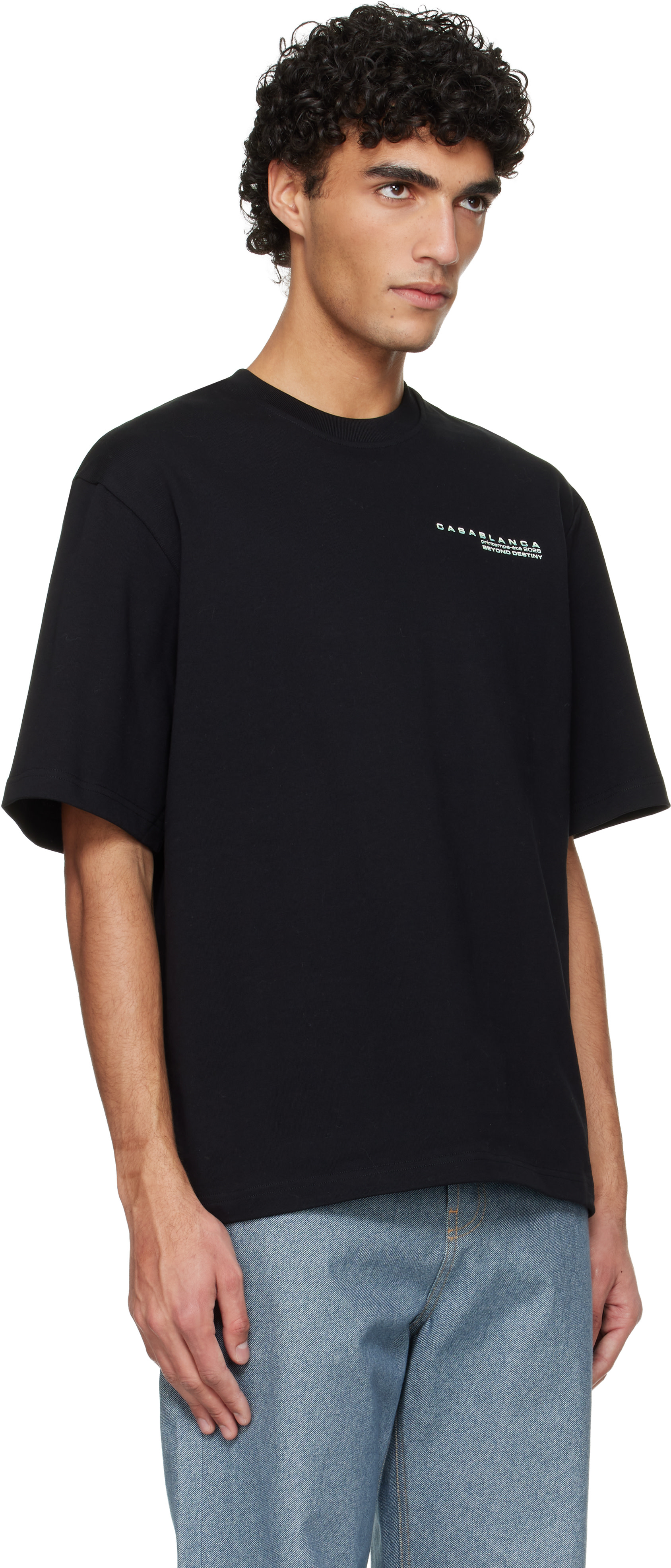Casablanca: Black Glitch Orchid Oversized Short Sleeve T‑shirt