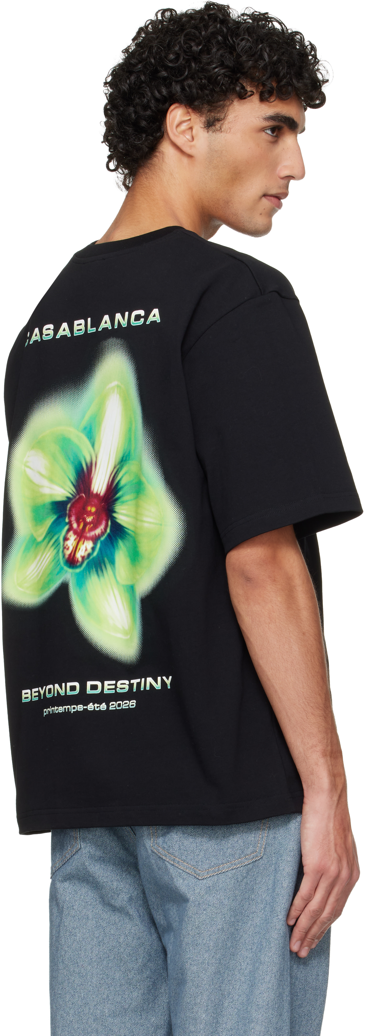 Casablanca: Black Glitch Orchid Oversized Short Sleeve T‑shirt