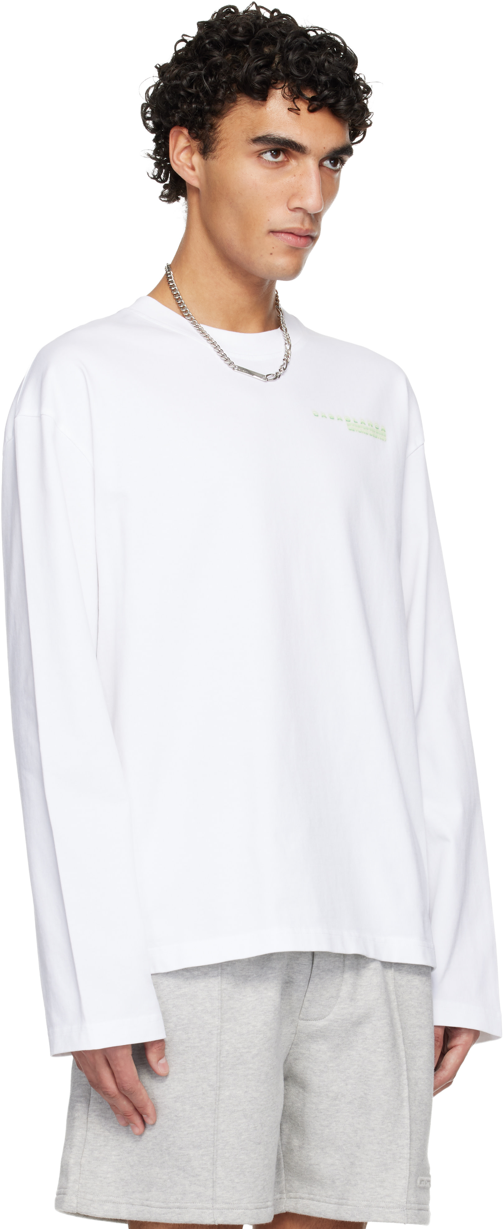 CASABLANCA 雲と星の長袖シャツ Casablanca: White Glitch Orchid Long Sleeve T-shirt | SSENSE