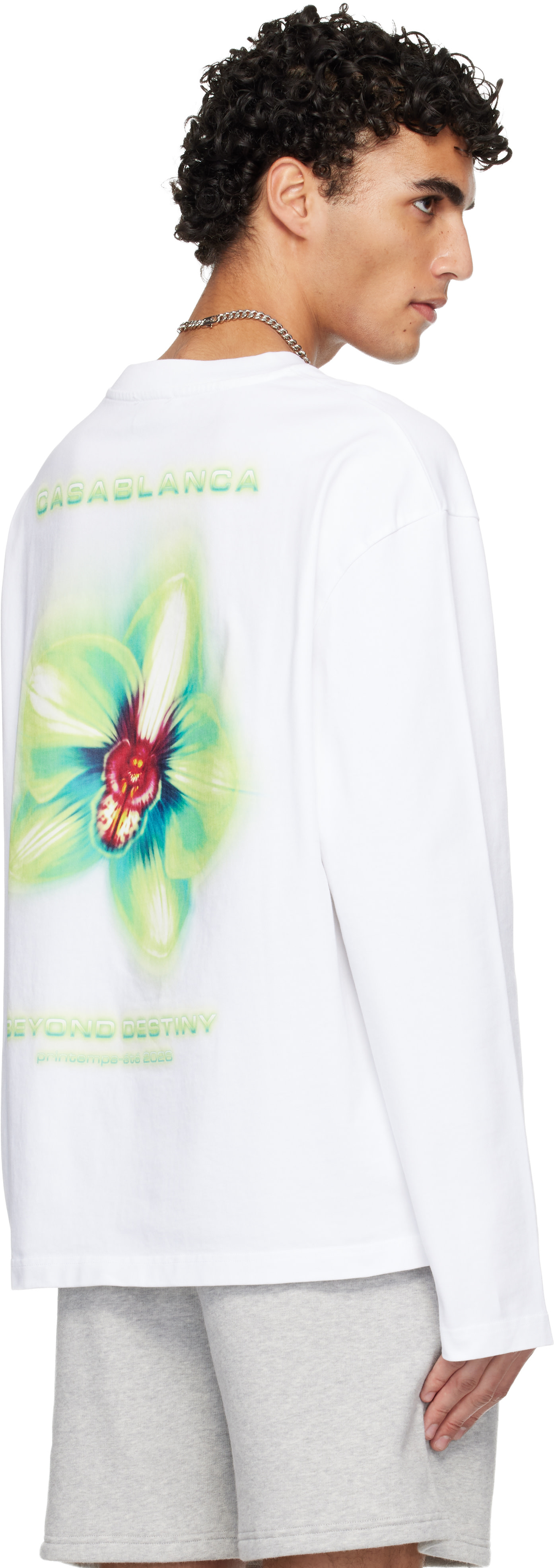 Casablanca: White Glitch Orchid Long Sleeve T-shirt | SSENSE