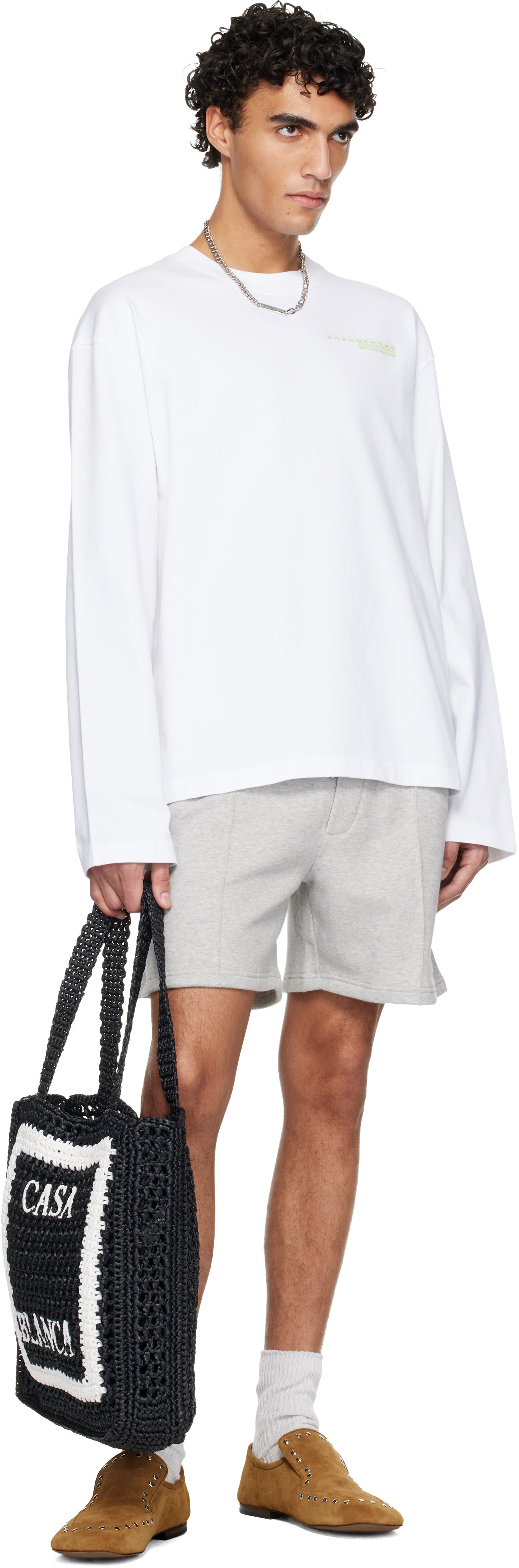 Casablanca: White Glitch Orchid Long Sleeve T-shirt | SSENSE