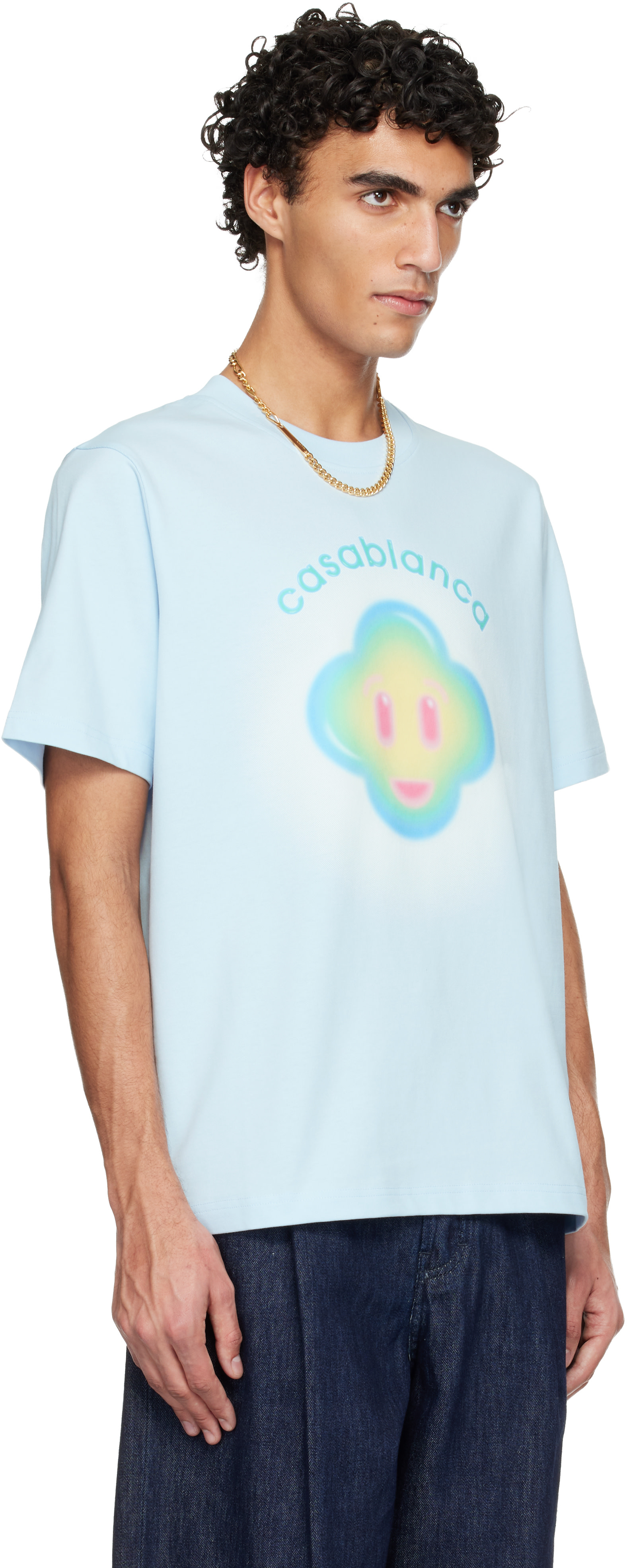Casablanca: ブルー Airbrush Smiley Classic Tシャツ | SSENSE 日本