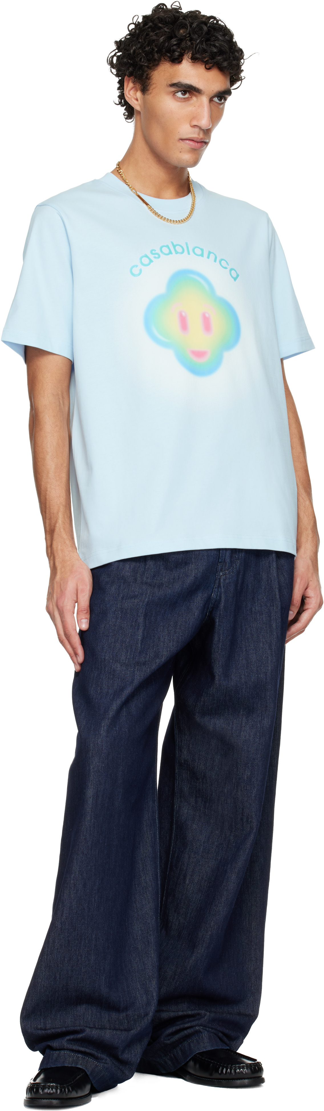 Casablanca: ブルー Airbrush Smiley Classic Tシャツ | SSENSE 日本