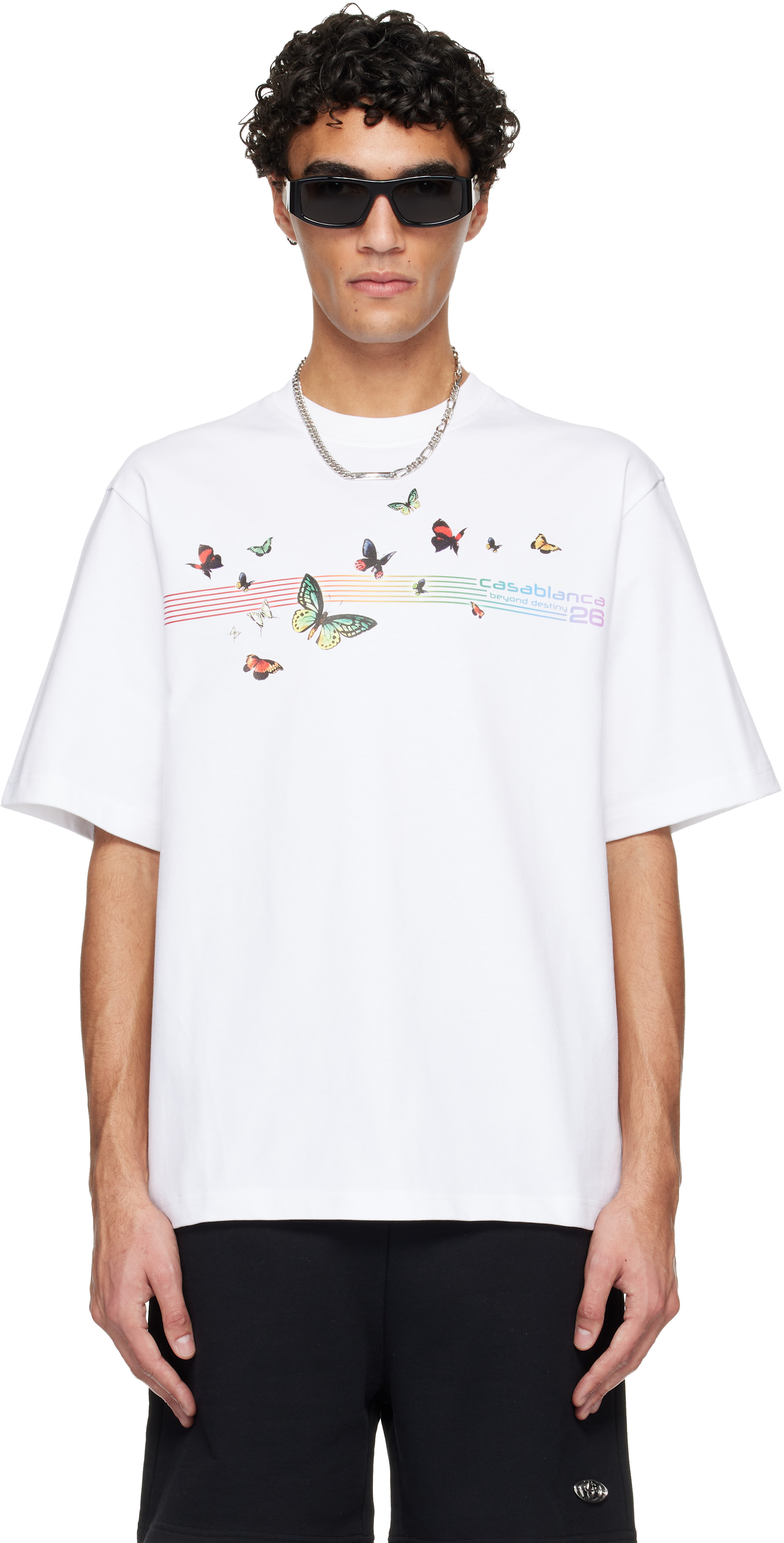 Casablanca: ホワイト Butterfly Oversized Tシャツ | SSENSE 日本