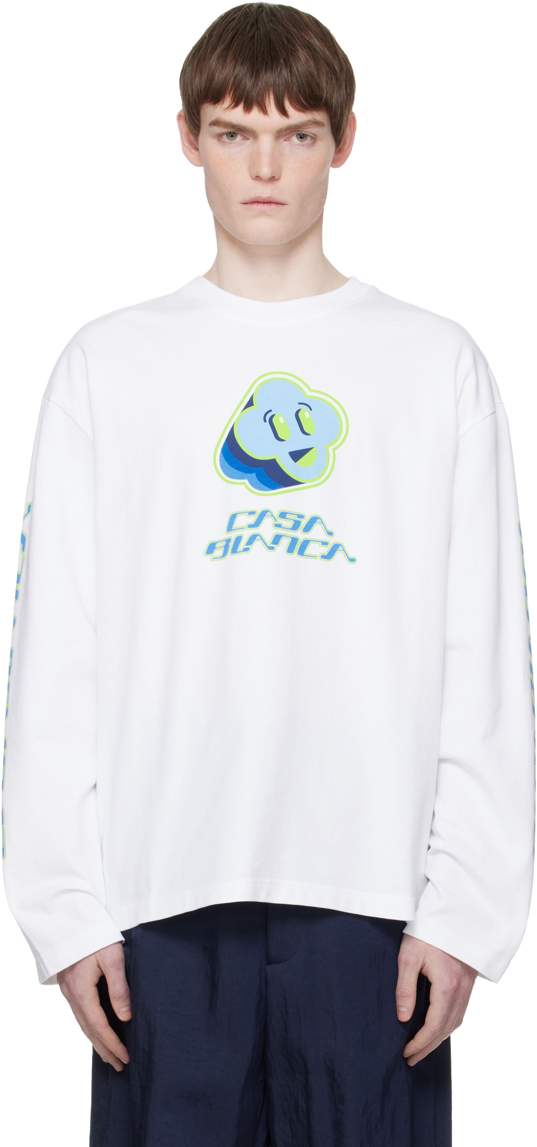 Casablanca: White Smiley Future Long Sleeve T-shirt | SSENSE