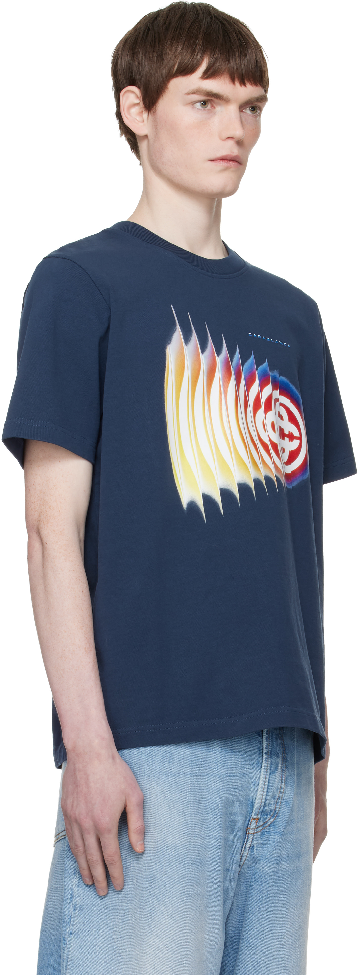 Casablanca: Navy Shockwave Short Sleeve T‑shirt | SSENSE