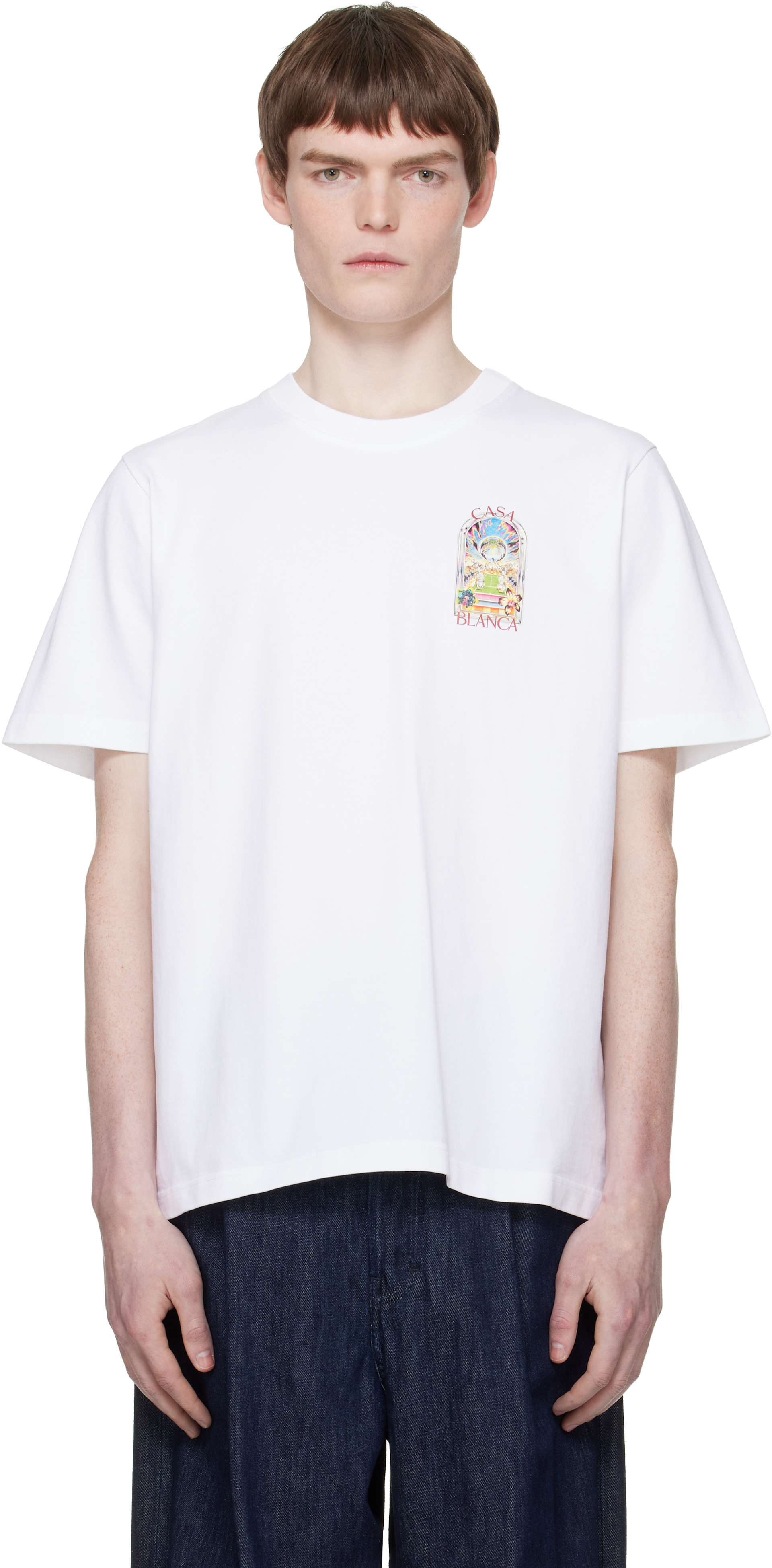 Casablanca: ホワイト Tennis Landscape 半袖Tシャツ | SSENSE 日本