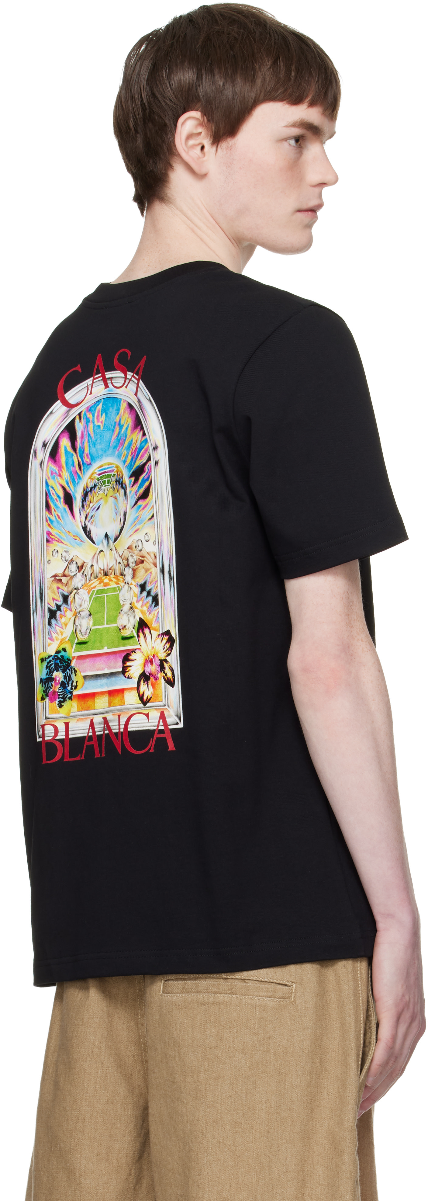 Casablanca: Black Tennis Landscape Short Sleeve T‑shirt | SSENSE