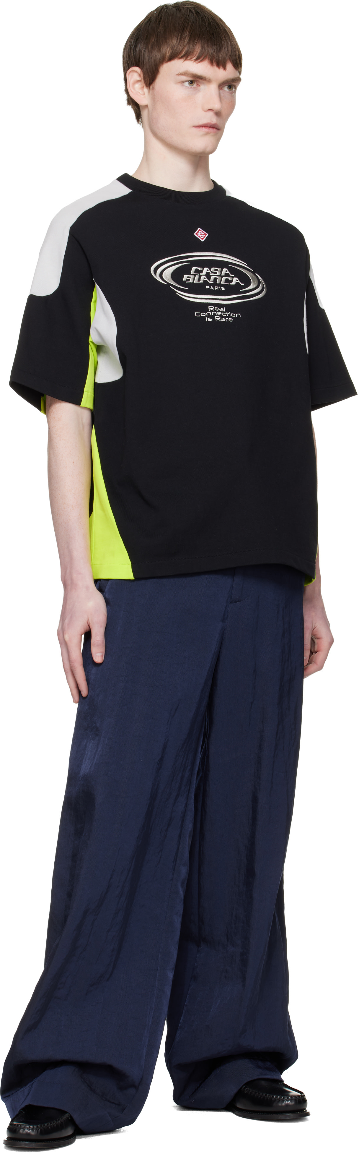 Casablanca: Black Colourblock Oversized Short Sleeve T‑shirt | SSENSE