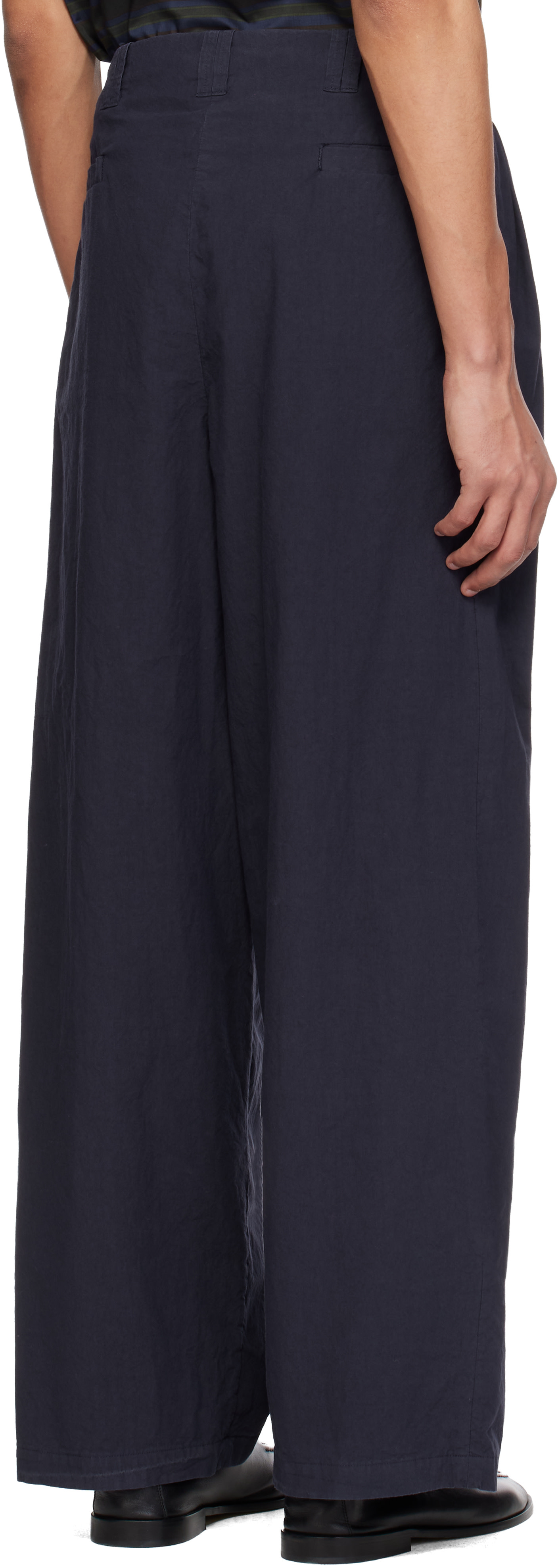YOKE: Navy Cotton Typewriter Garment-dyed 3pleated Tapered