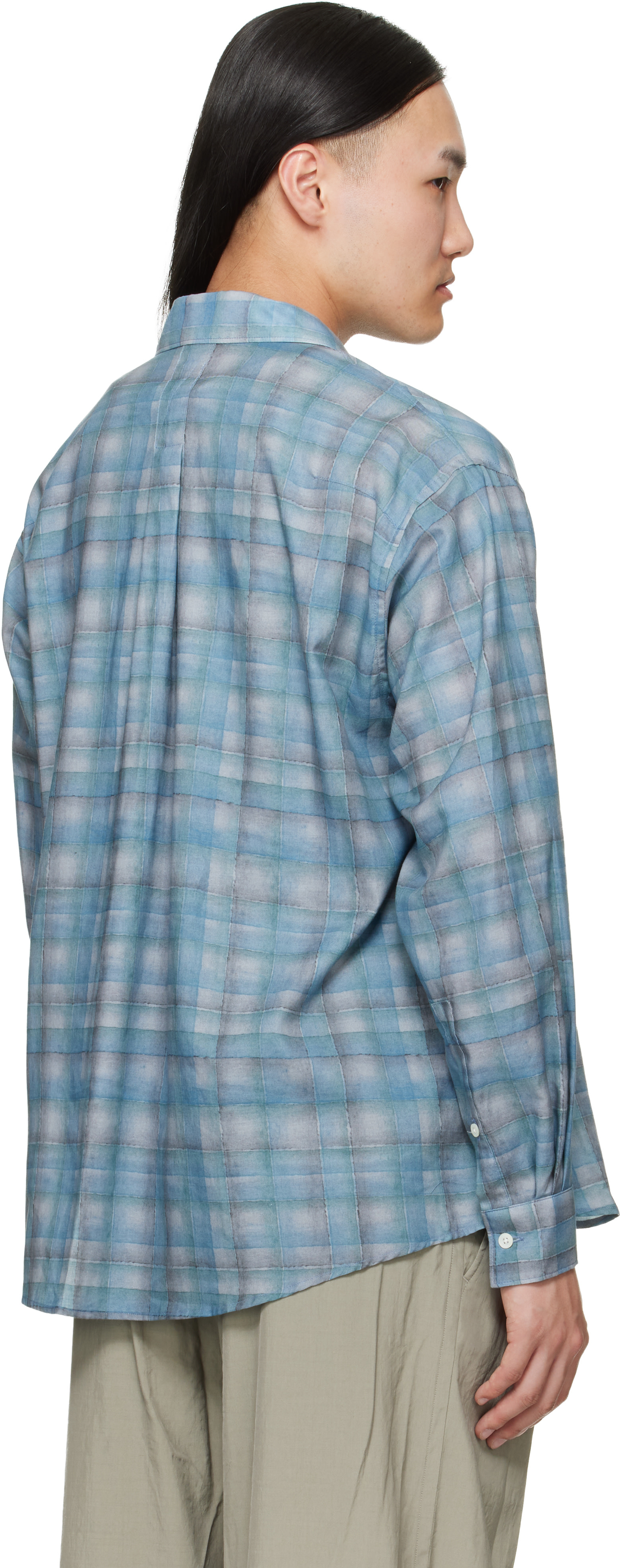 YOKE: Blue Printed Plaid Cotton Lawn Shirt | SSENSE Canada