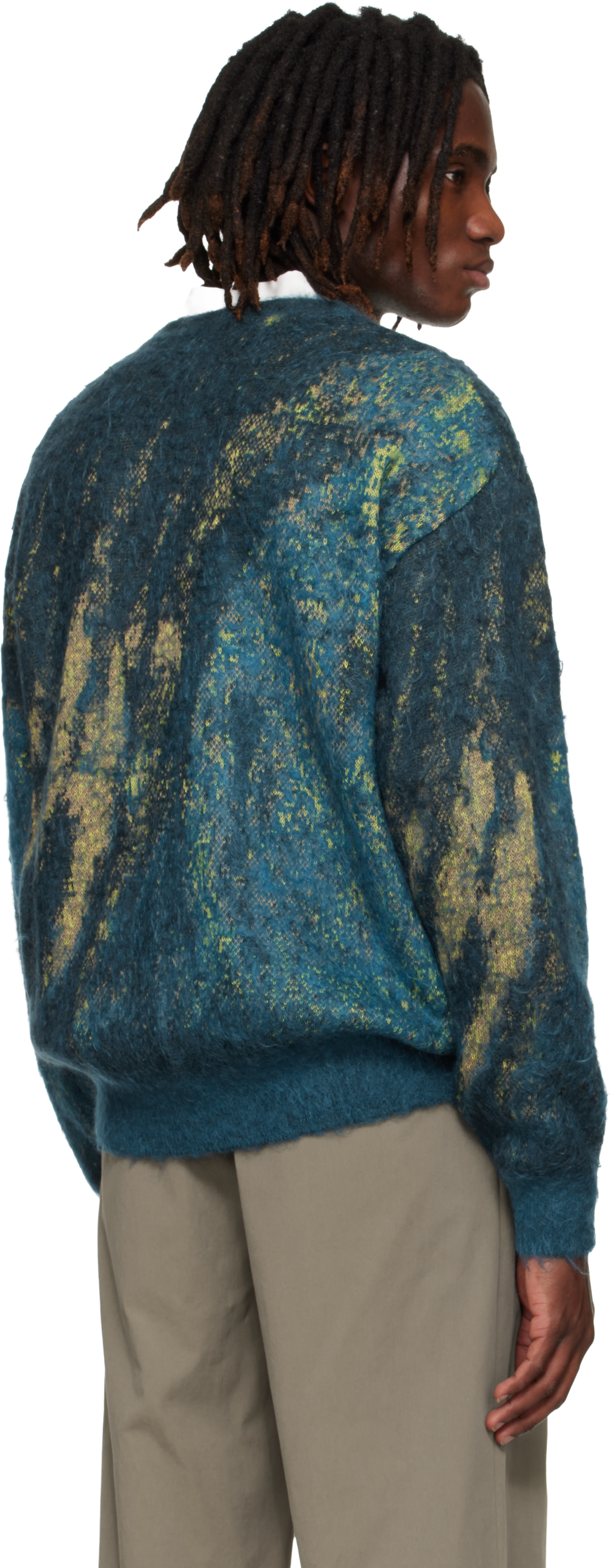 YOKE: Blue & Green Abstract Jacquard Mohair Cardigan | SSENSE Denmark