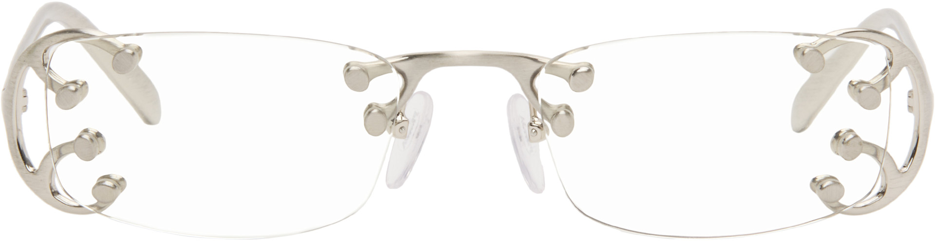 小物 archive PRADA rimless eyewear tech y2k Prada Eyewear: Silver Rimless Metal Glasses | SSENSE