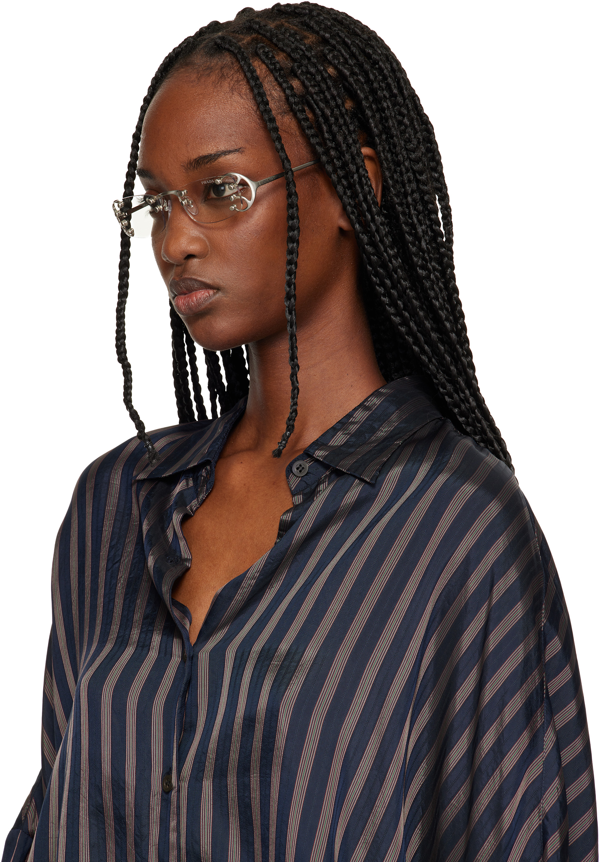 Prada Eyewear: Silver Rimless Metal Glasses | SSENSE United Kingdom
