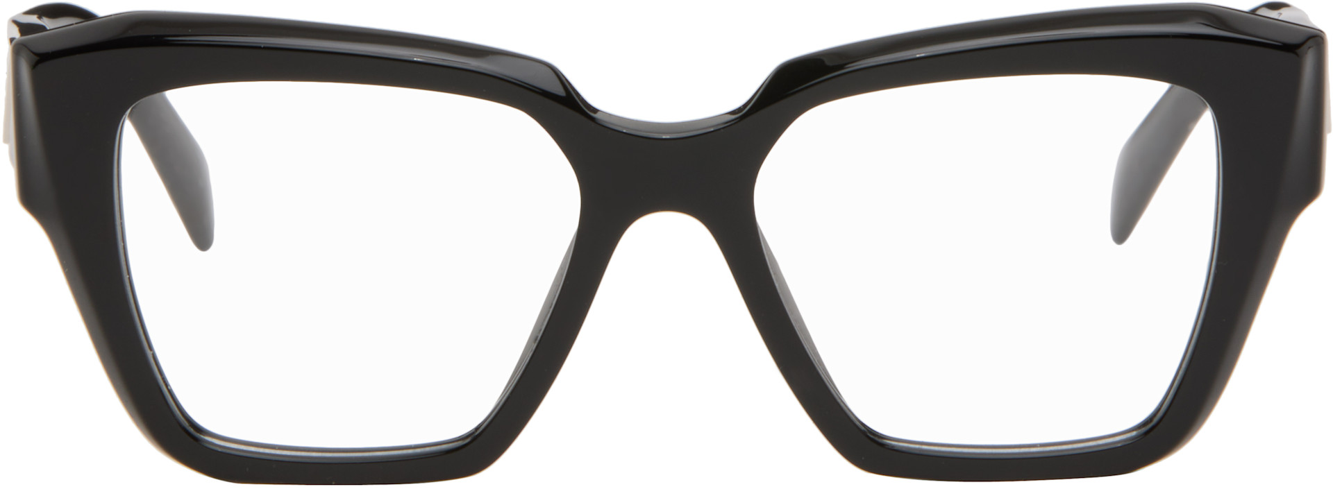 Prada Eyewear: ブラック Symbole アセテート スクエアメガネ | SSENSE