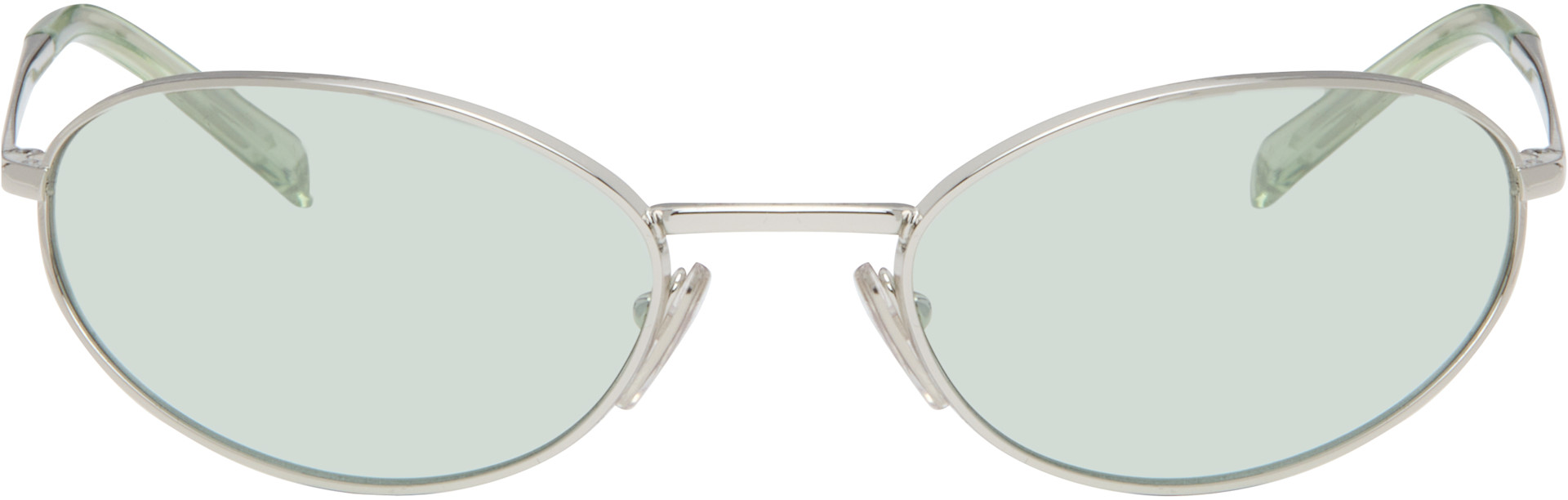 Prada Eyewear: Silver Metal Oval Sunglasses | SSENSE