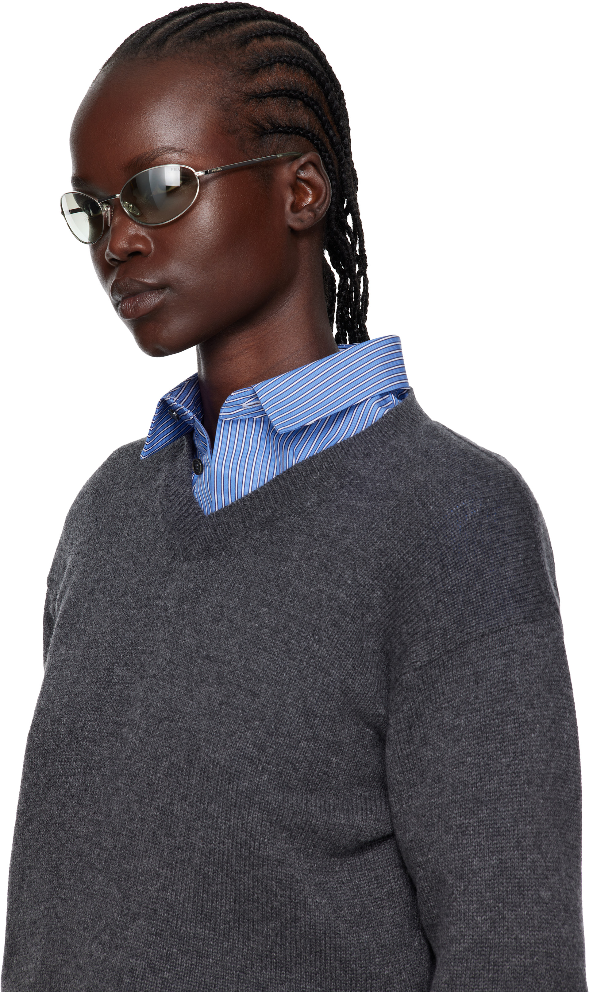 Prada Eyewear: シルバー Metal オーバルサングラス | SSENSE 日本