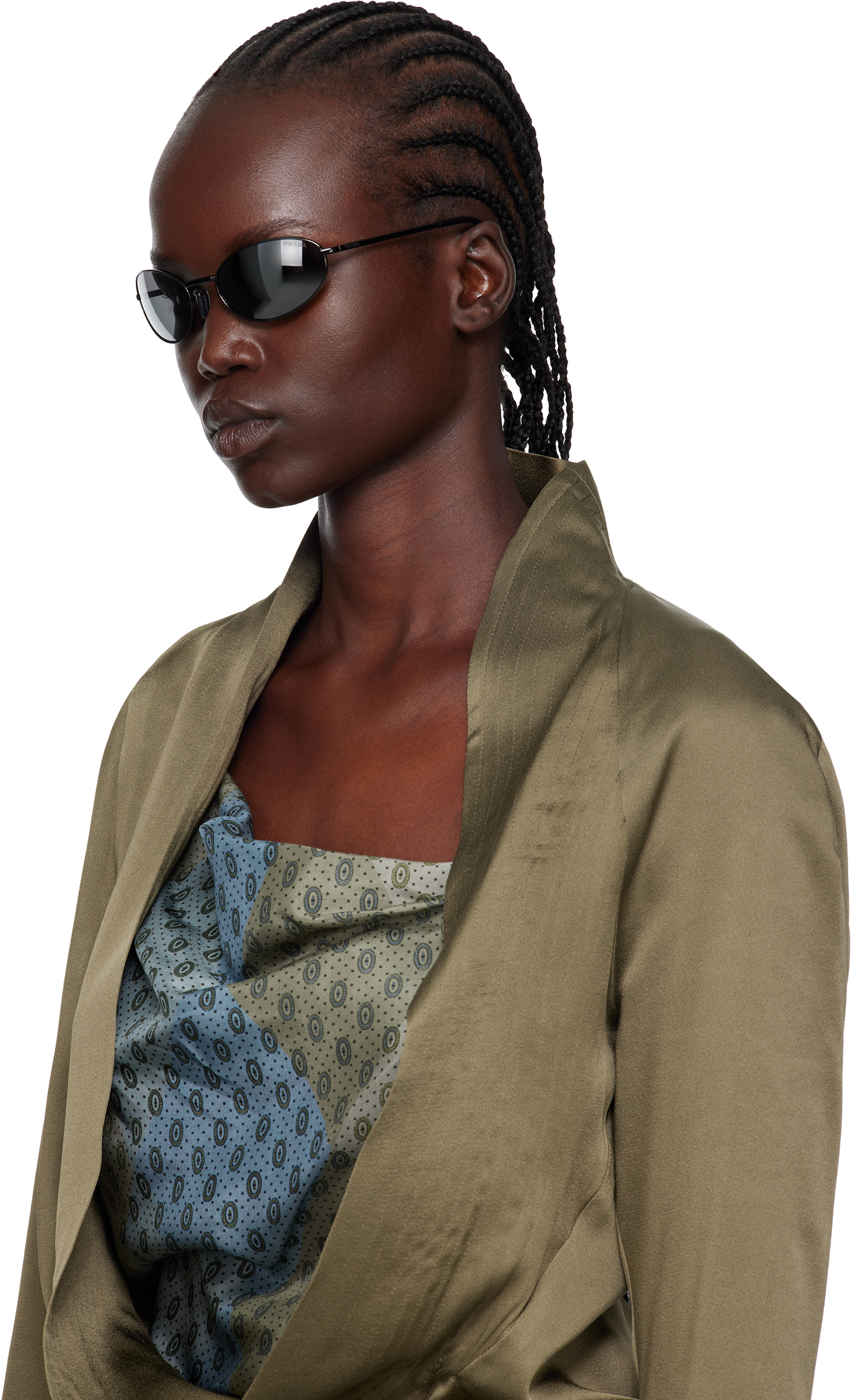 Prada Eyewear: Black Metal Oval Sunglasses | SSENSE