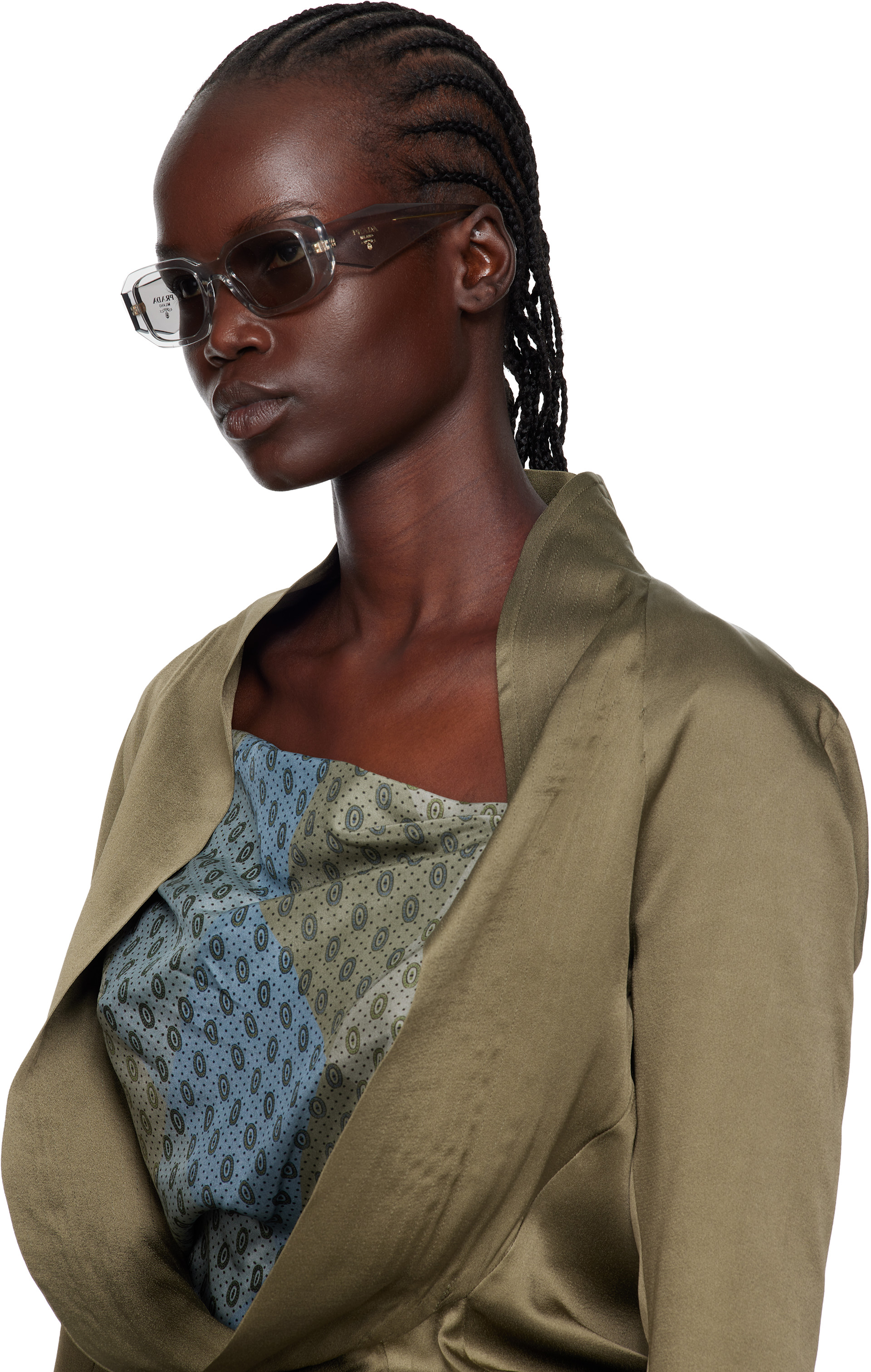 Prada Eyewear: Gray Symbole Rectangle Acetate Sunglasses | SSENSE