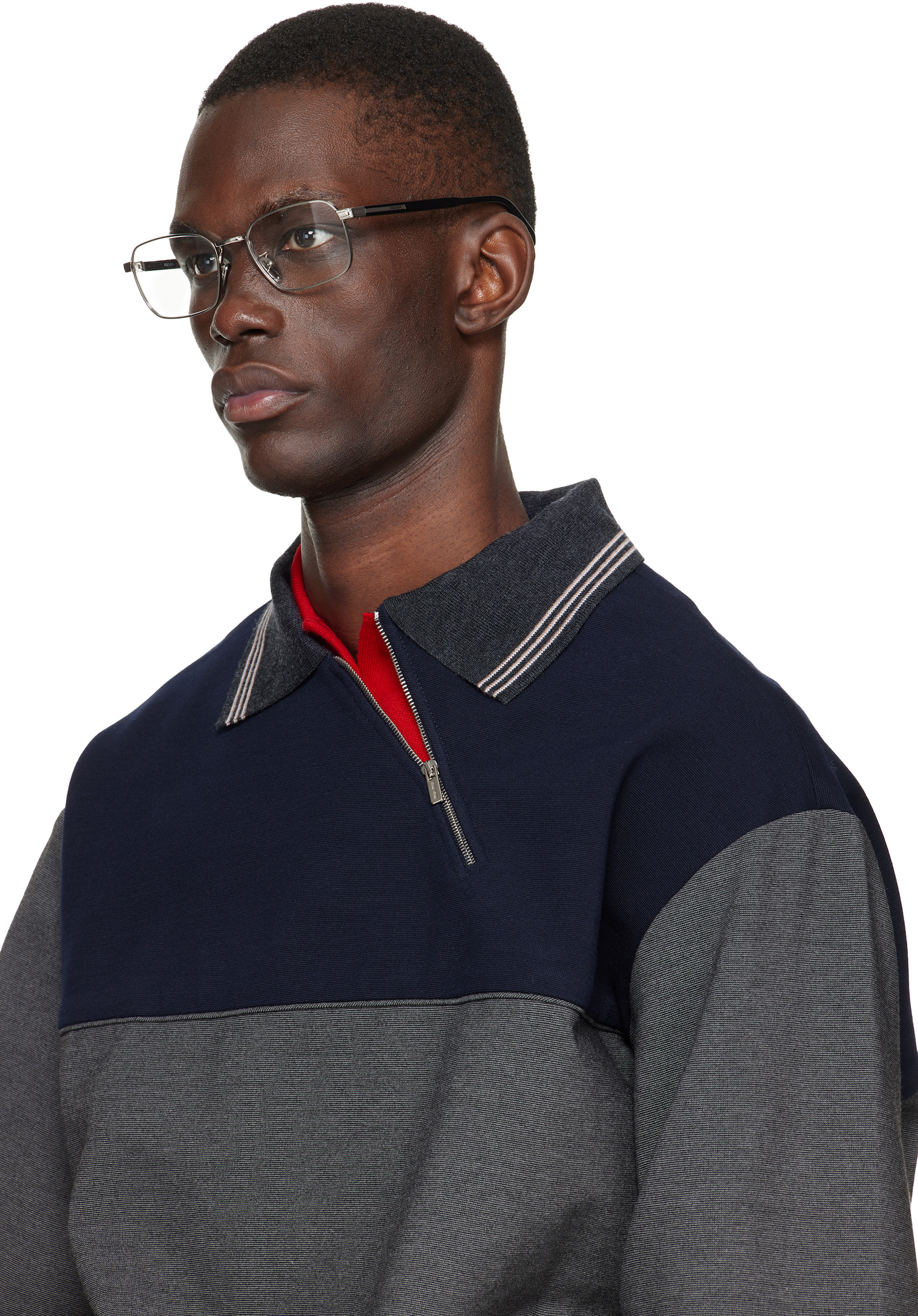 Prada Eyewear - 실버 & 블랙 스퀘어 안경