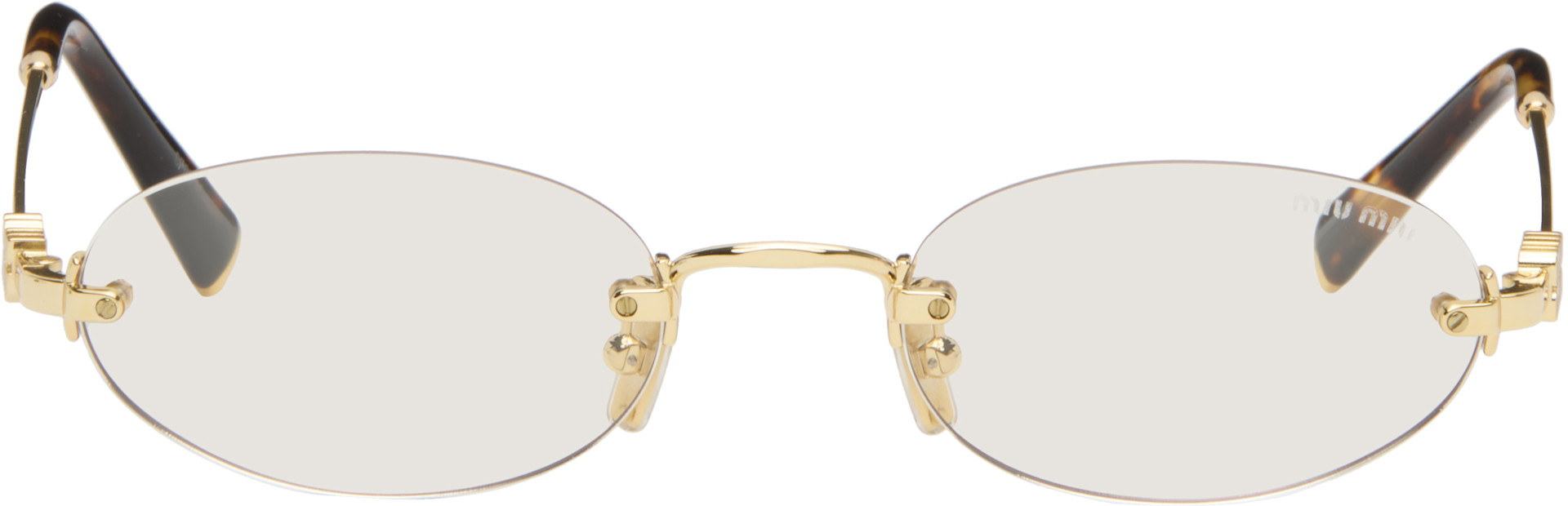 Miu Miu Eyewear: ゴールド リムレス オーバルメガネ | SSENSE 日本