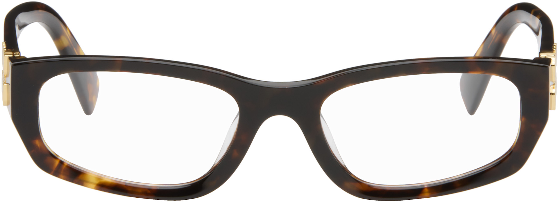 Miu Miu Eyewear: Brown Rectangle Glasses | SSENSE