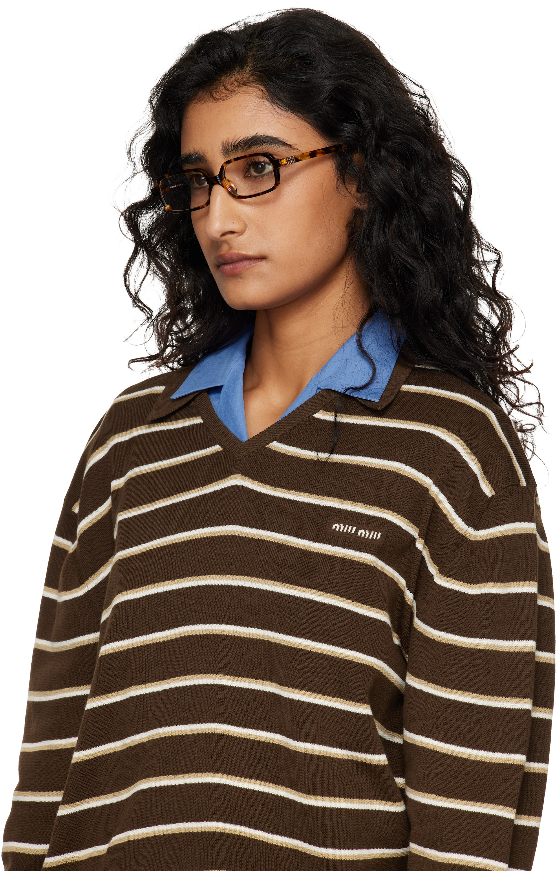 ブラウンマユ26様 Miu Miu Eyewear: Brown Rectangle Glasses | SSENSE