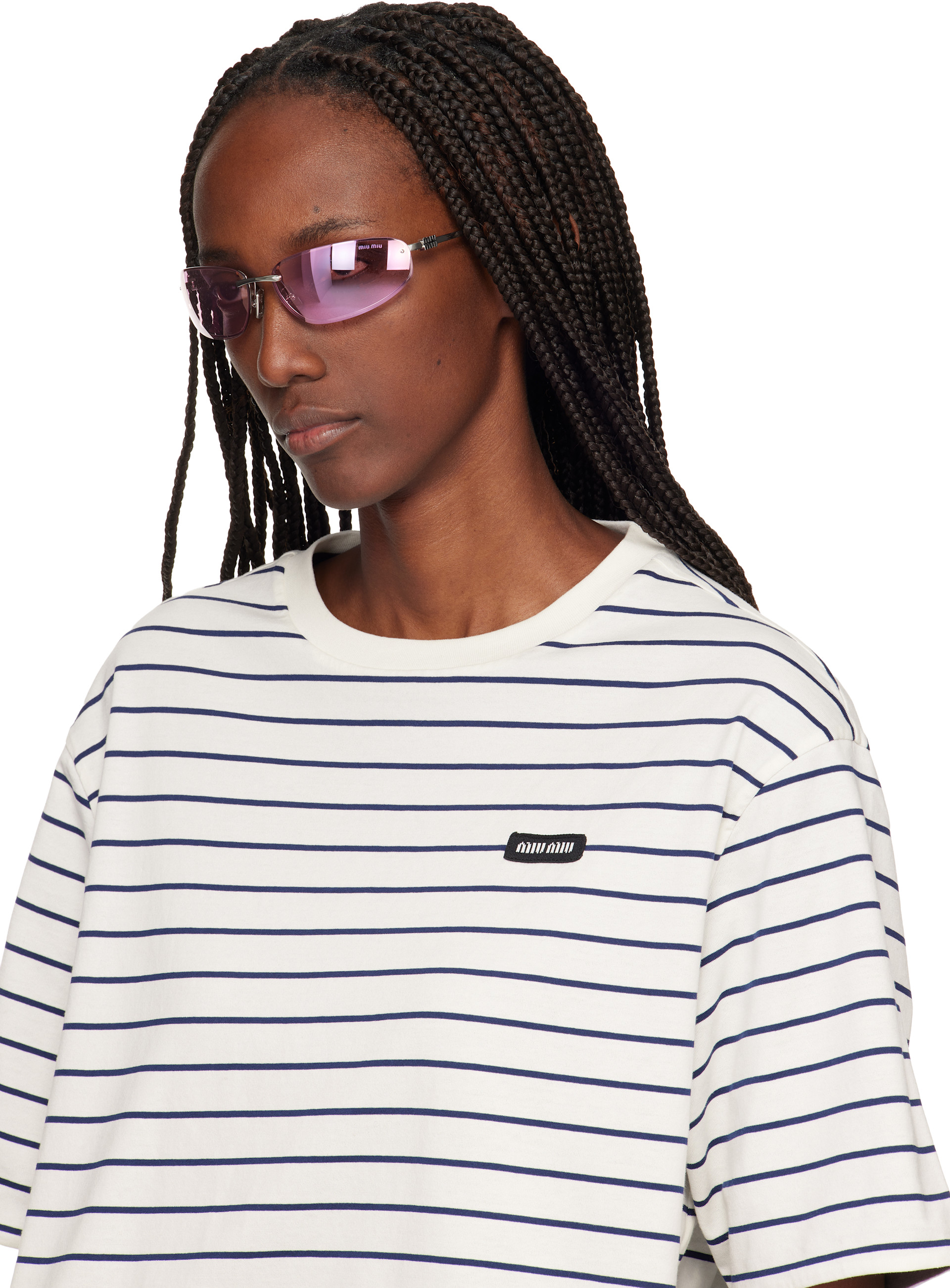 Miu Miu Eyewear: Pink Rimless Metal Oval Sunglasses | SSENSE