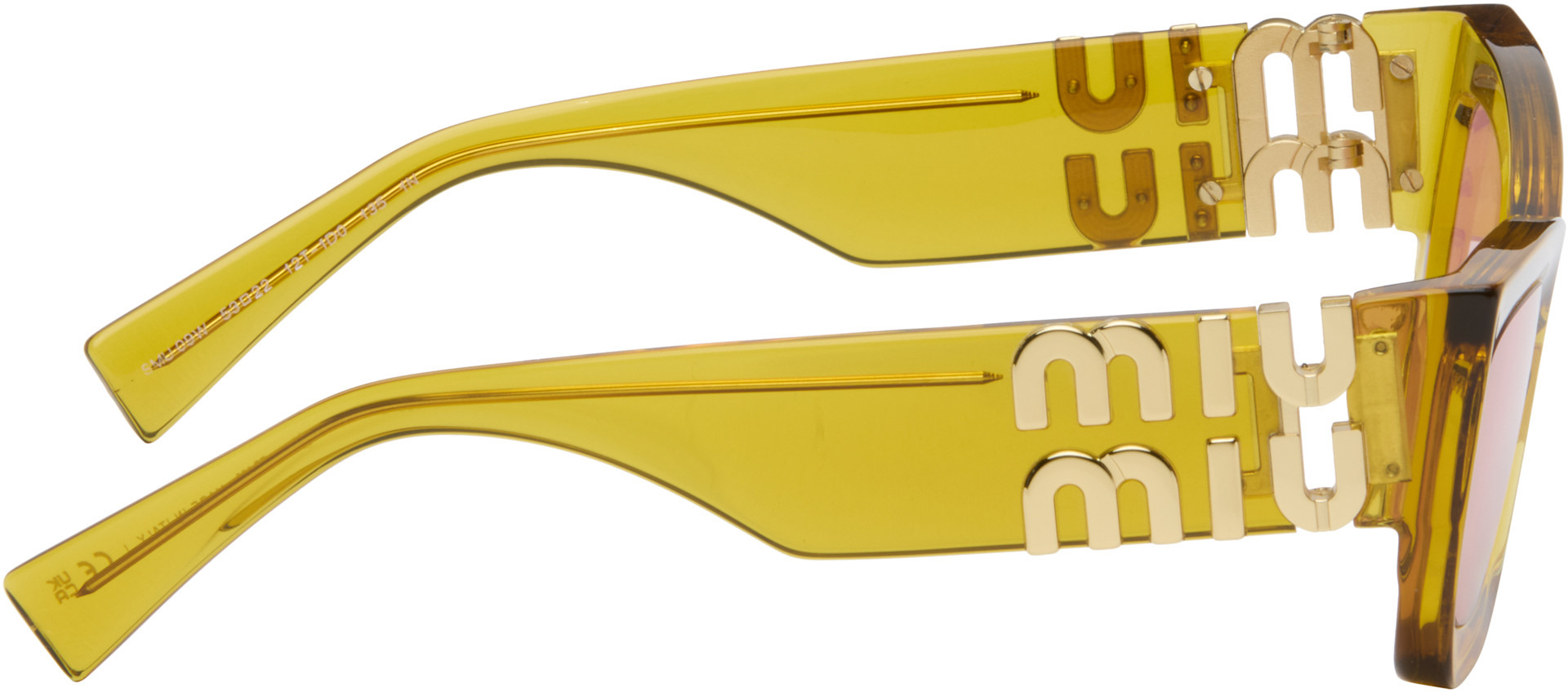 Miu Miu Eyewear: イエロー Miu Glimpse サングラス | SSENSE 日本