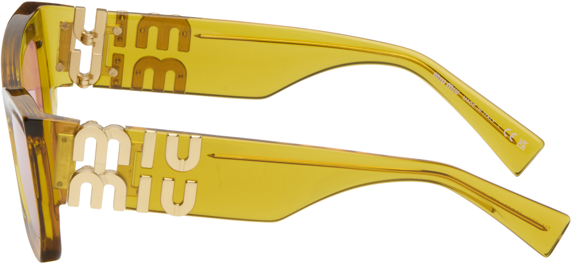 Miu Miu Eyewear: Yellow Miu Glimpse Sunglasses | SSENSE display picture 1