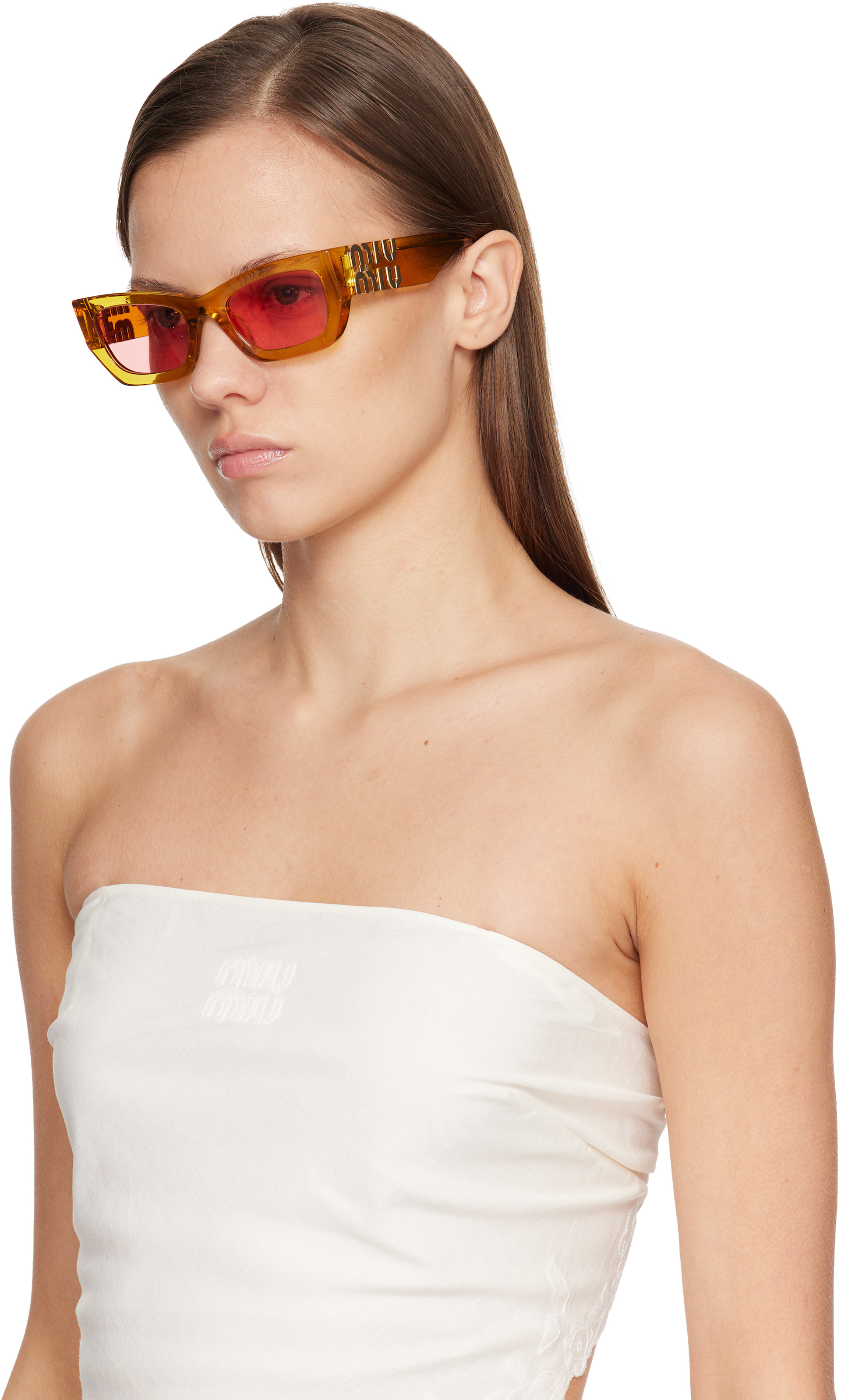 Miu Miu Eyewear: イエロー Miu Glimpse サングラス | SSENSE 日本