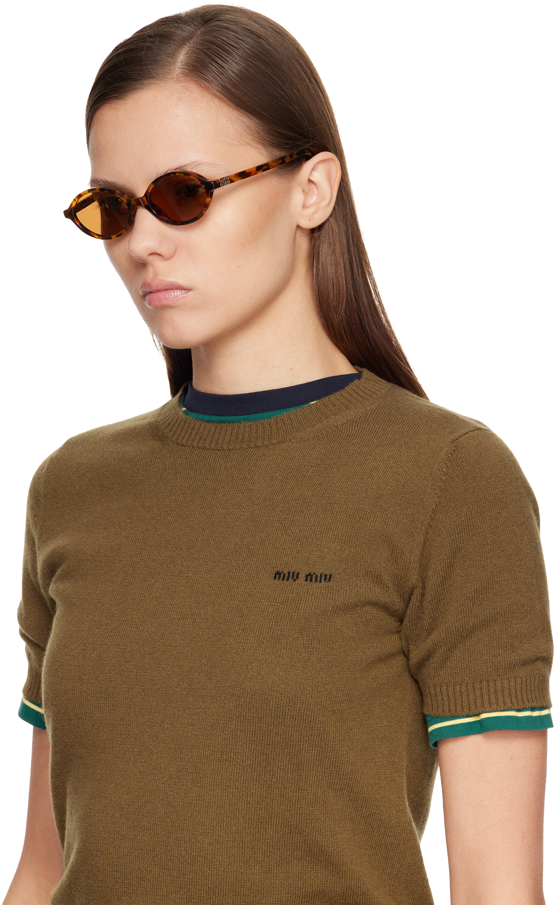 Miu Miu Eyewear: Brown Miu Regard Sunglasses | SSENSE