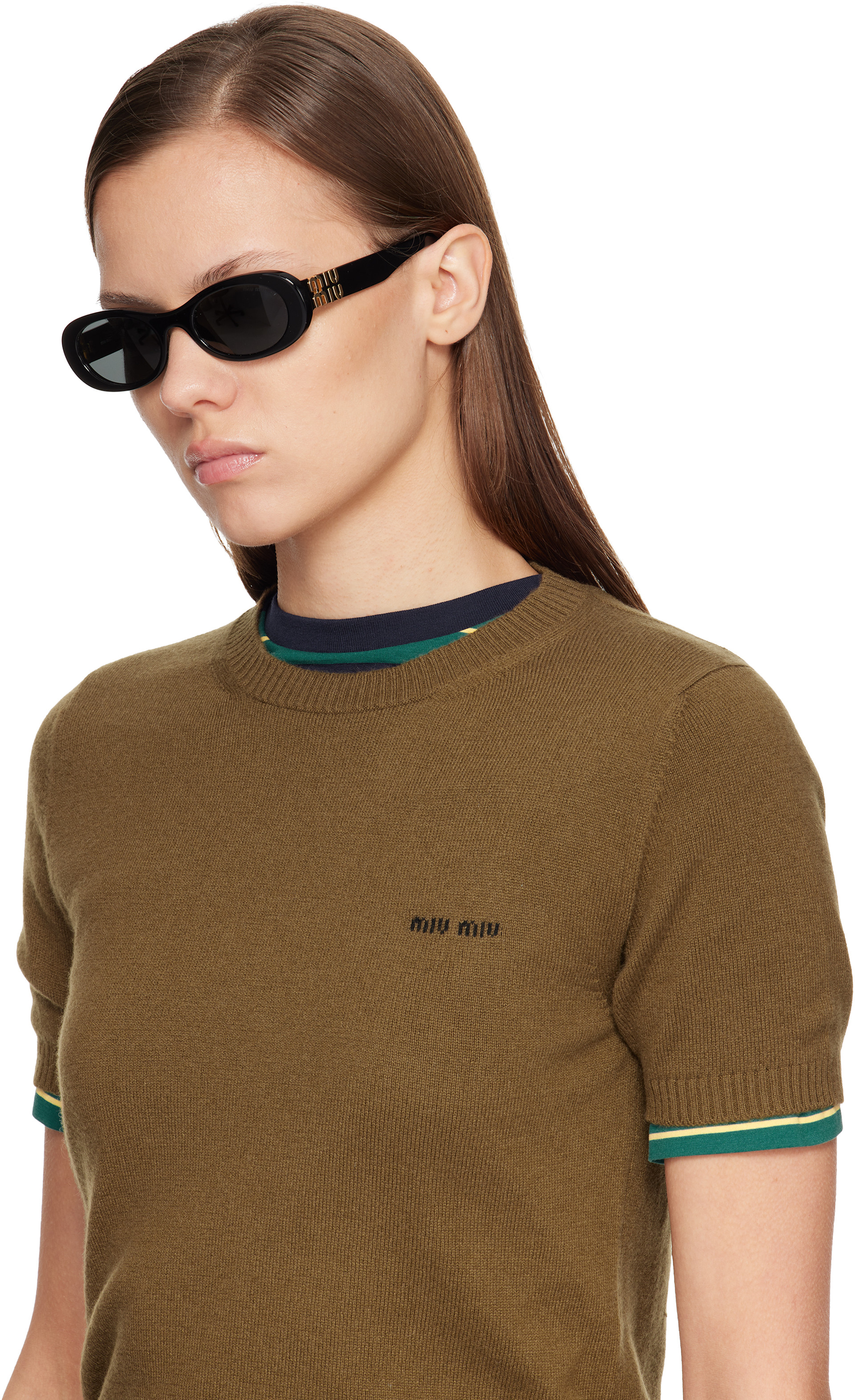 Miu Miu Eyewear: ブラック Miu Glimpse サングラス | SSENSE 日本