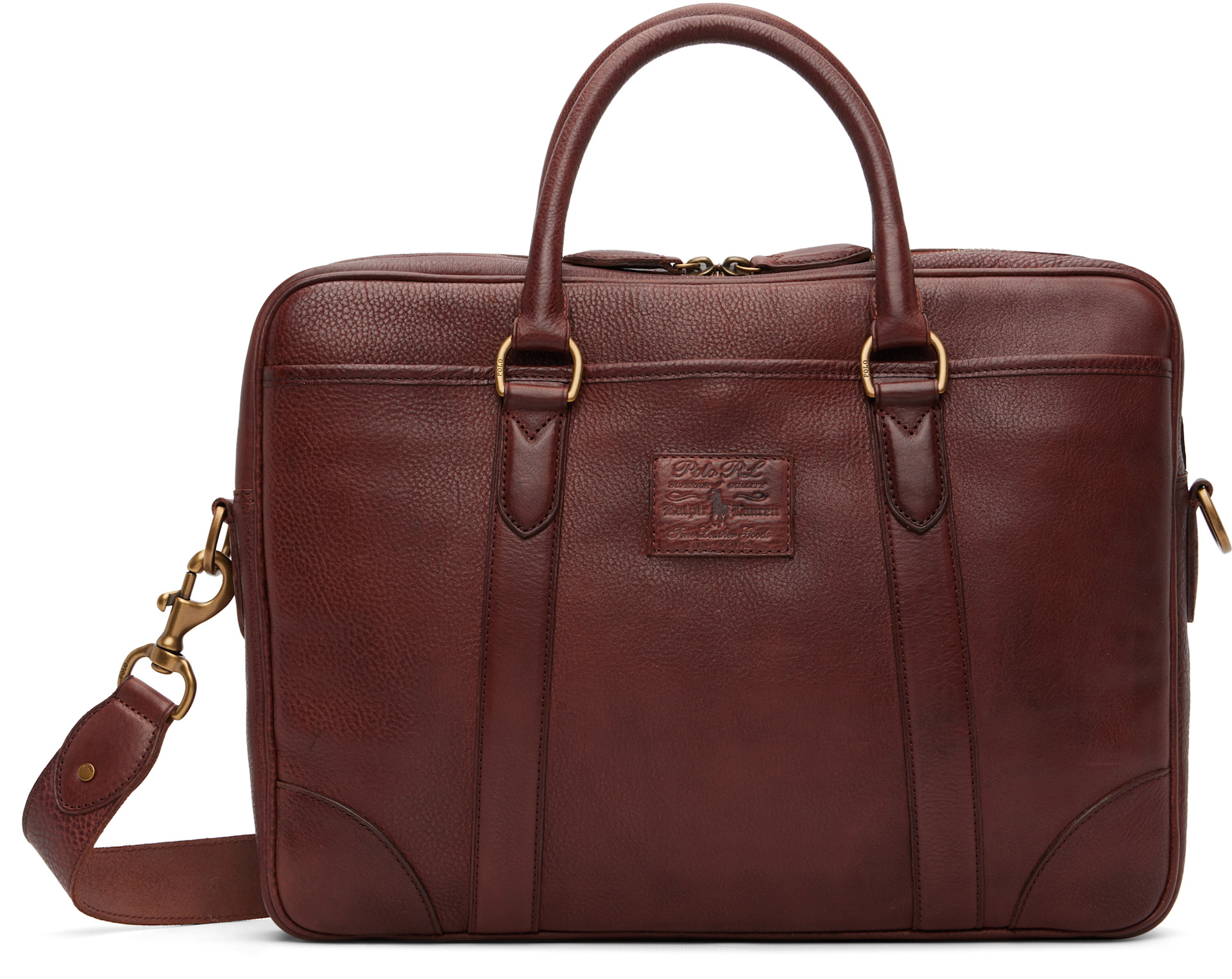 Polo Ralph Lauren: Brown Heritage Leather Messenger Bag | SSENSE