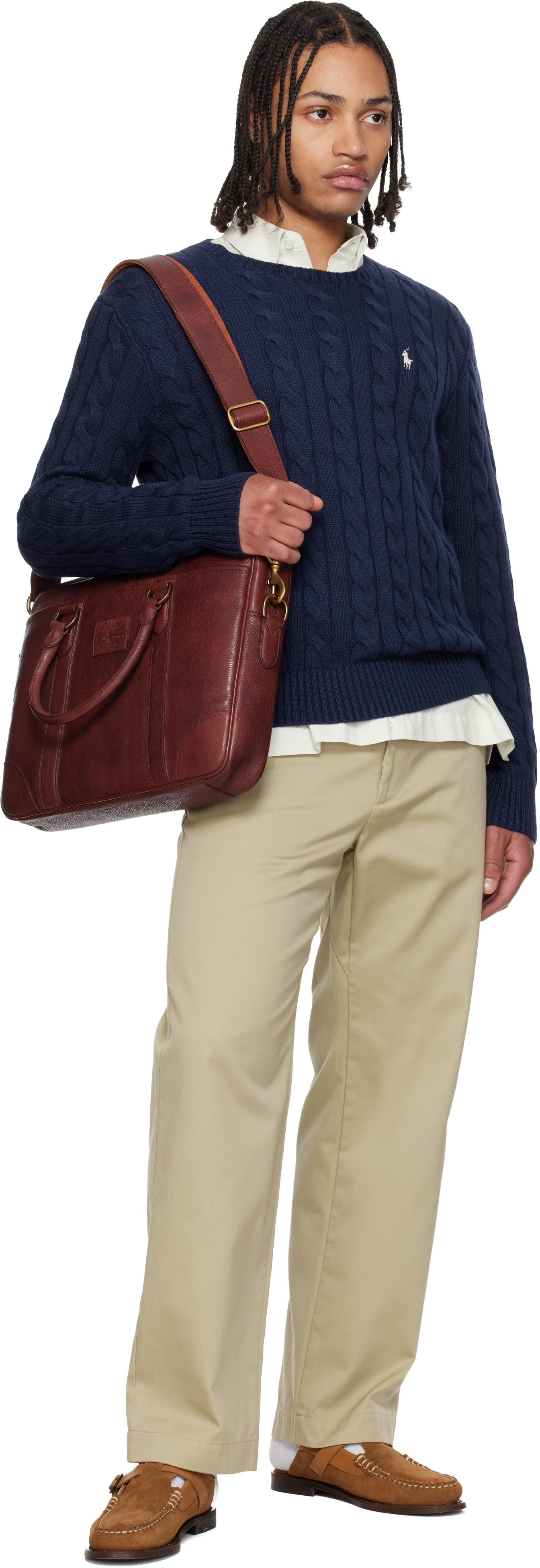 Polo Ralph Lauren: Brown Heritage Leather Messenger Bag | SSENSE