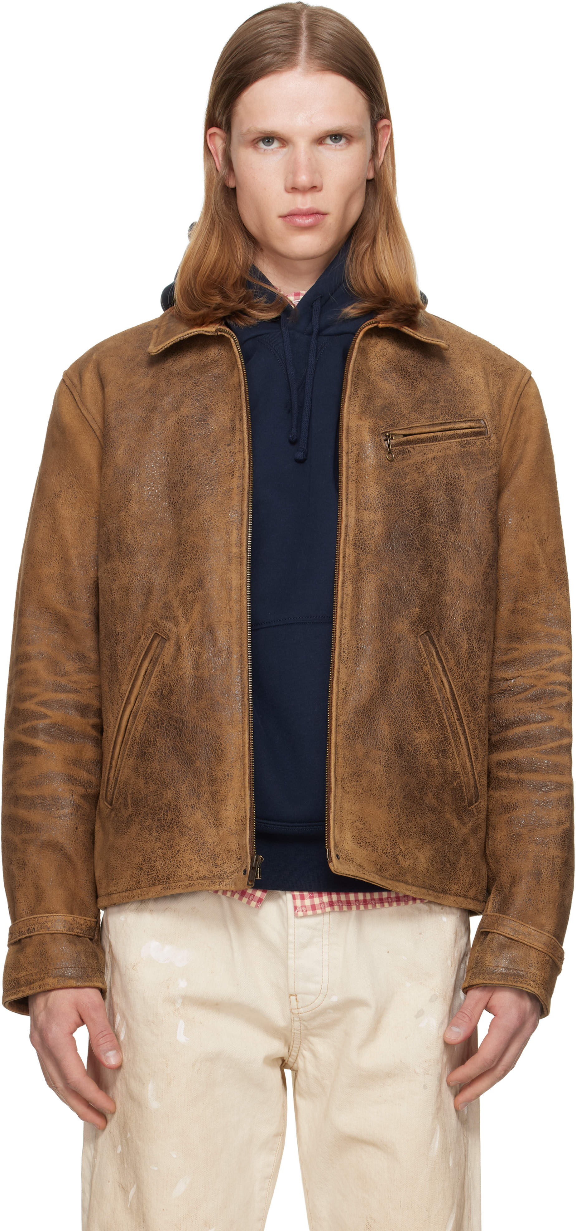 Polo Ralph Lauren: Brown Leather Bomber Jacket | SSENSE