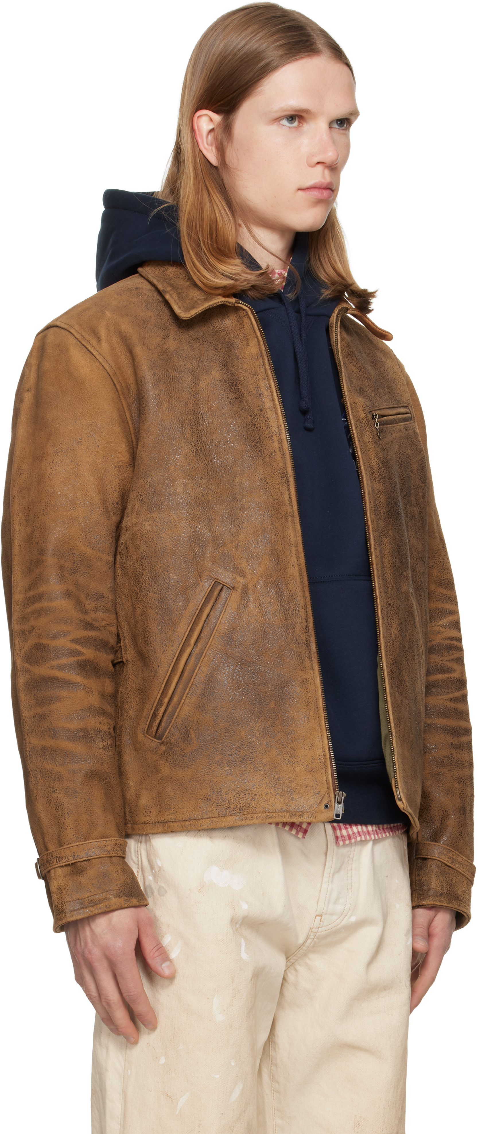Polo Ralph Lauren: Brown Leather Bomber Jacket | SSENSE
