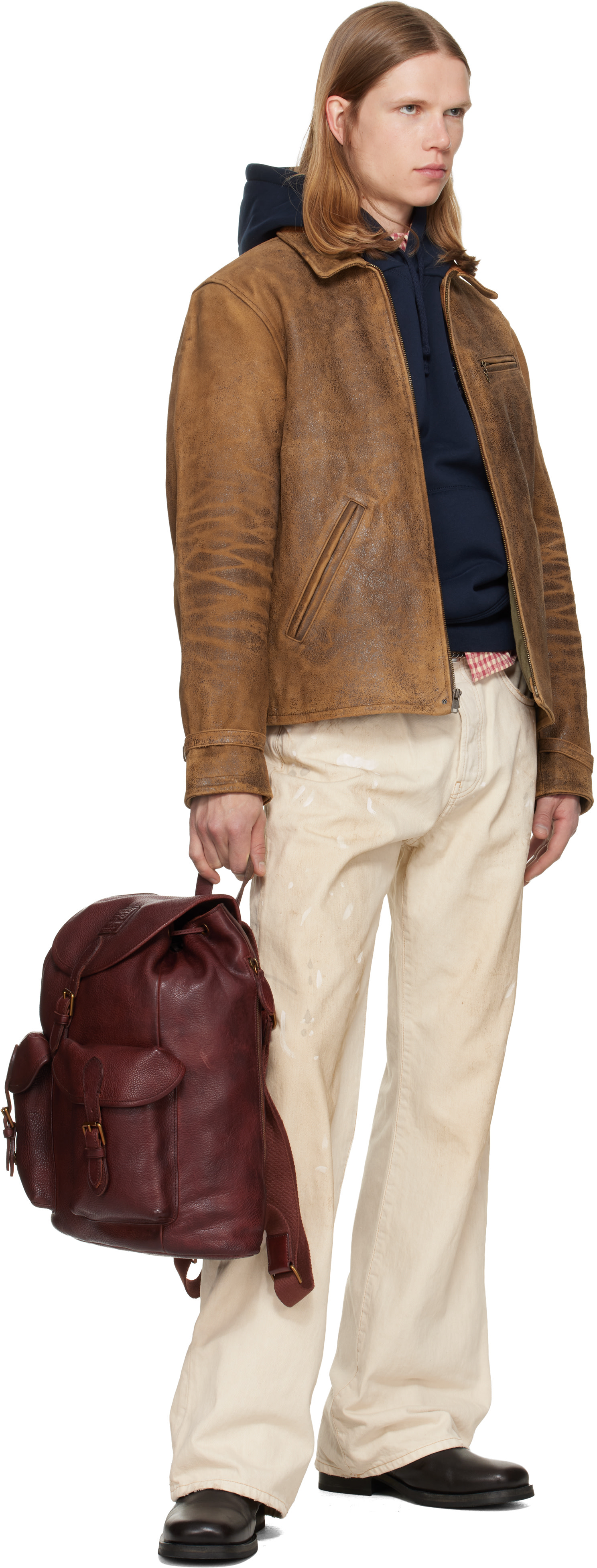 Polo Ralph Lauren: Brown Leather Bomber Jacket | SSENSE