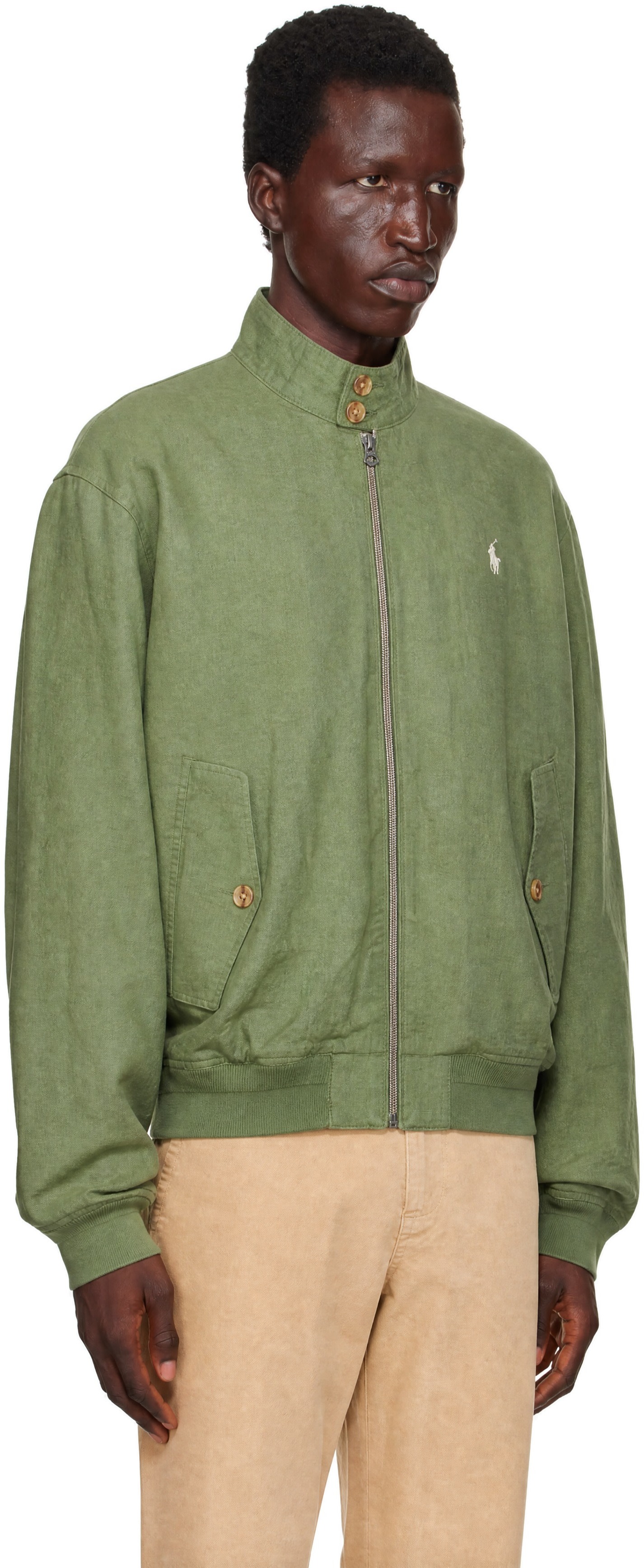 RALPH LAUREN イタリア製100%リネン ヘリンボーン ジャケット4 Polo Ralph Lauren: グリーン リネン ヘリンボーン ウインドブレーカー
