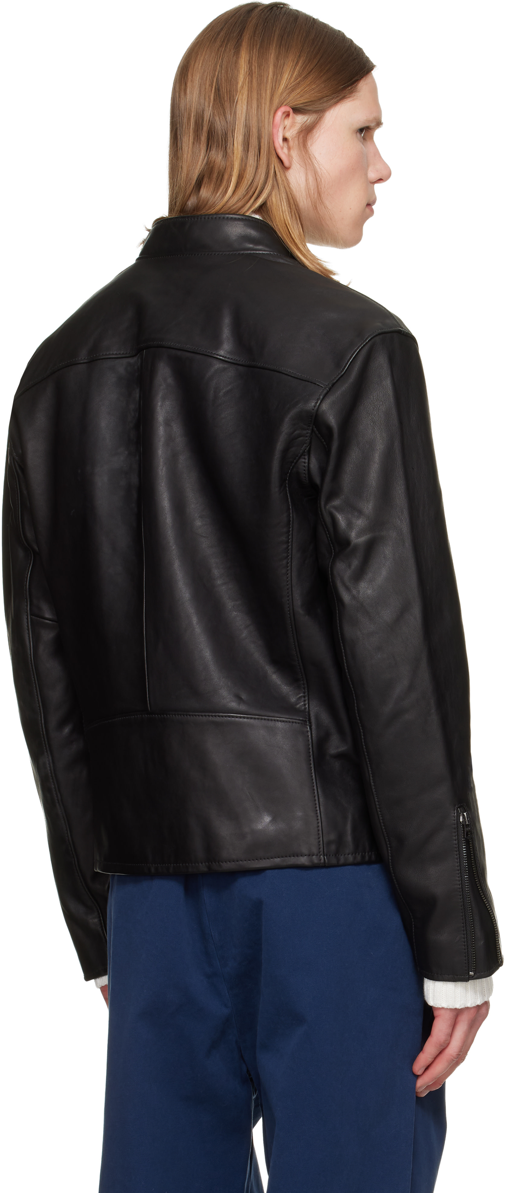 Polo Ralph Lauren: Black 'The Brooklands' Leather Café Racer